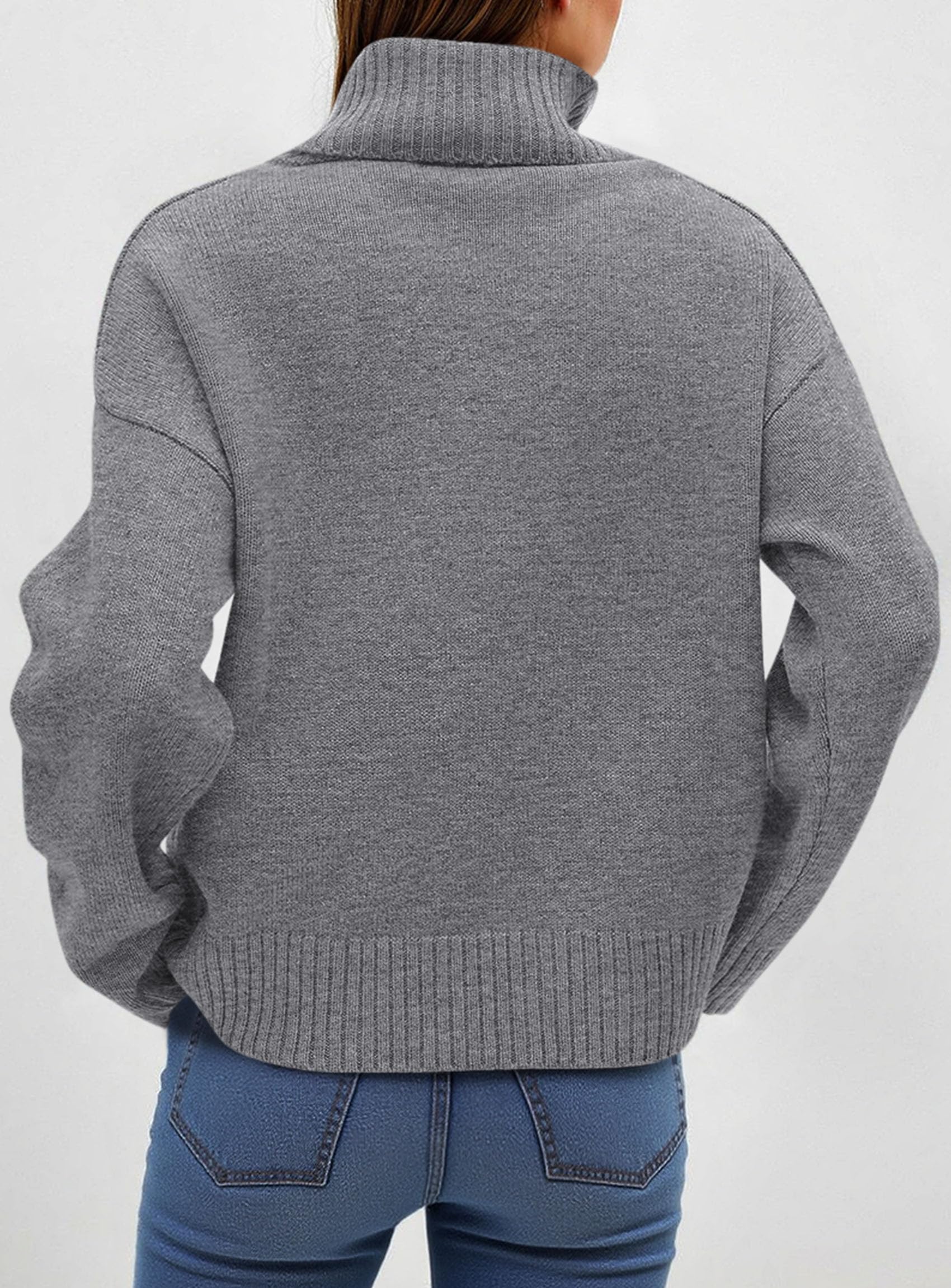 Womens Turtleneck Long Sleeve Knit Sweater,Grey,S