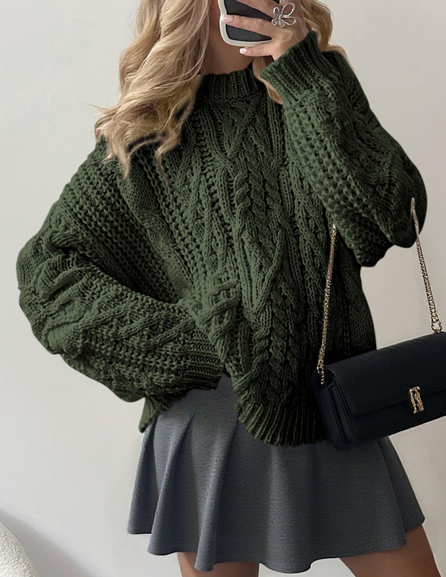 Womens Oversized Fall Sweaters Chunky Cable Knit Pullover Tops