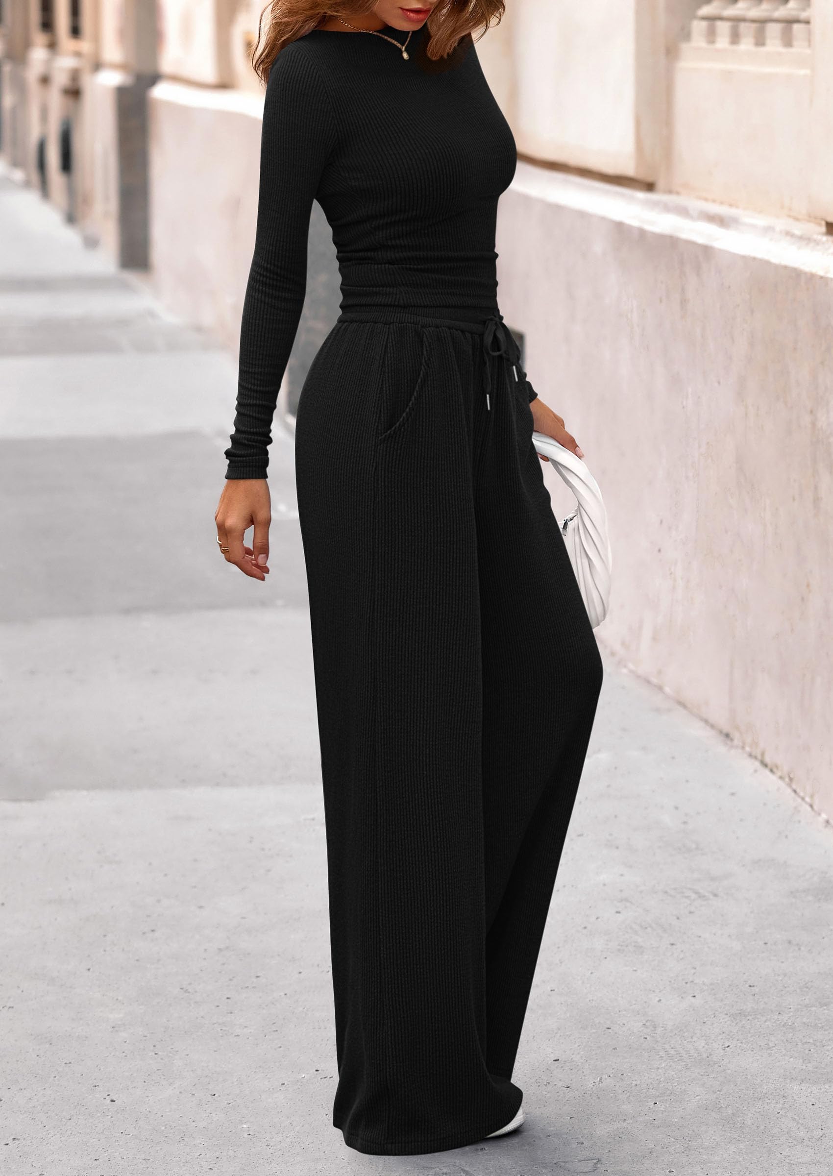 Matching Sets Women Clothing 2 Piece Lounge Set,Black,S