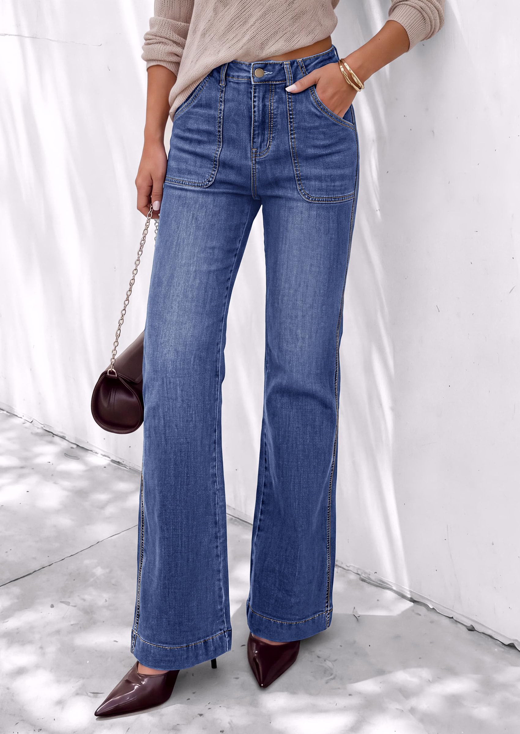 Womens High Waisted Wide Leg Jeans Demin Pants