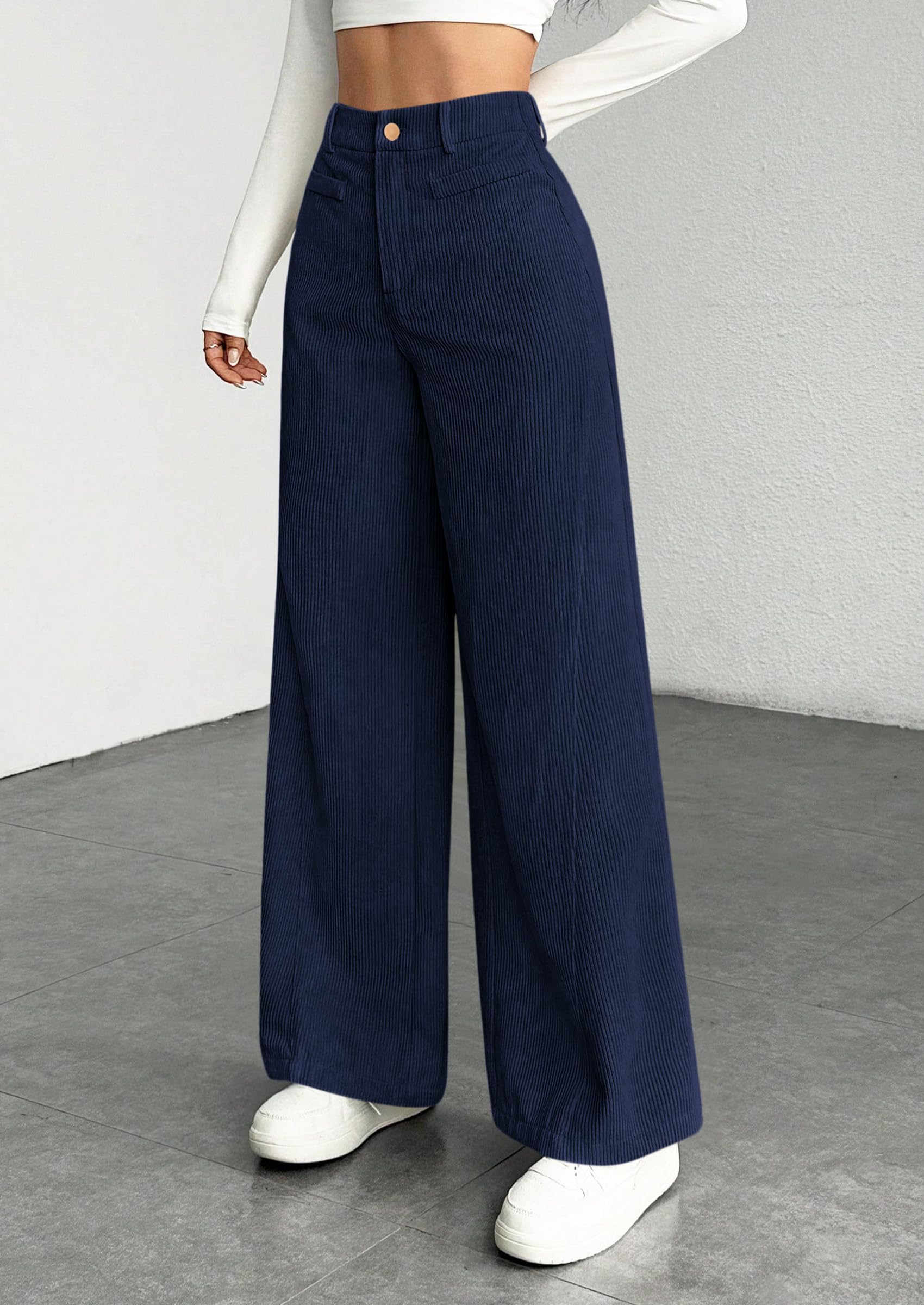 Women's High Waisted Corduroy Pants Casual,Navy,S
