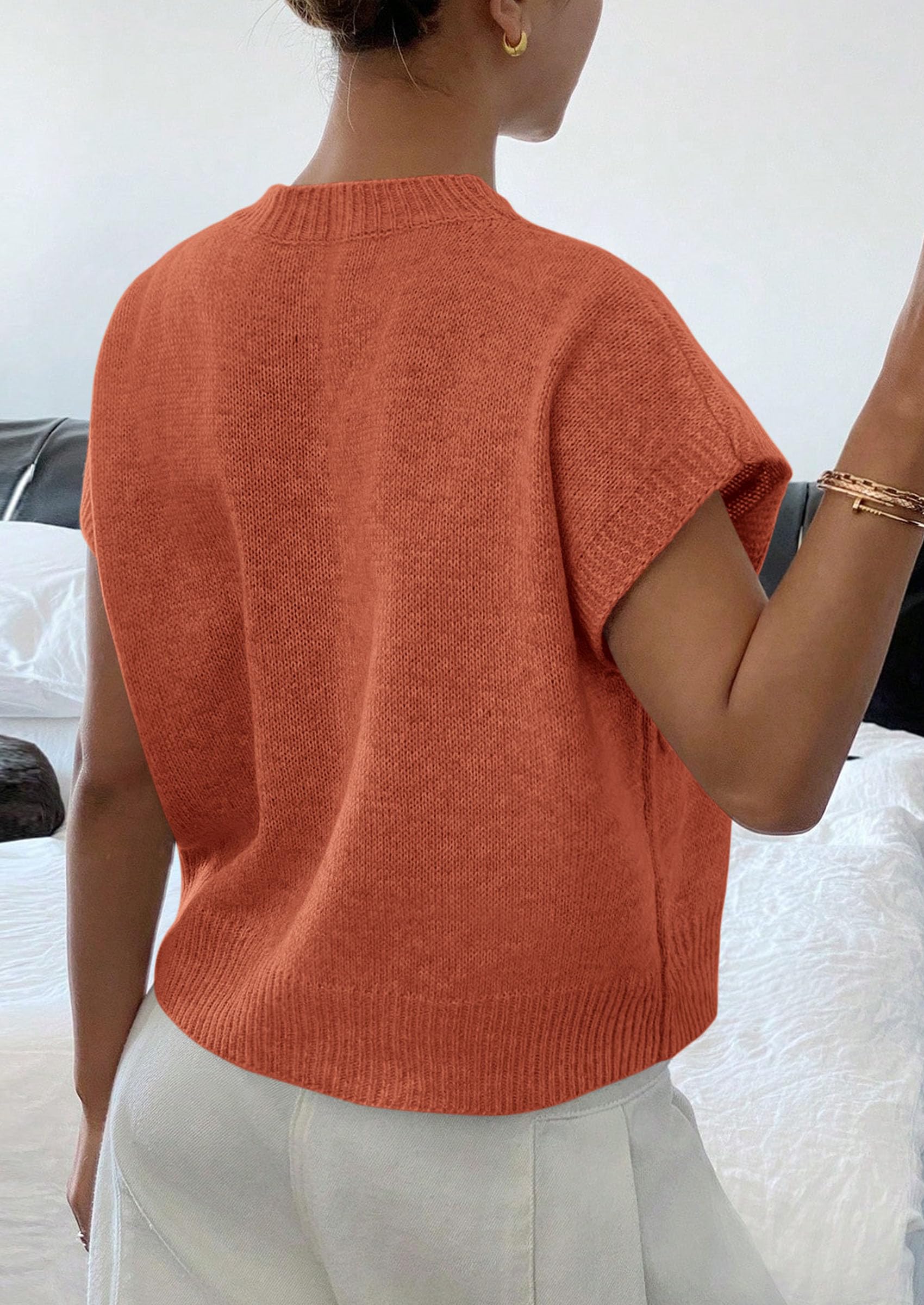 Women's Summer Short Cap Sleeve Sweater Vest (Burnt Orange,S)
