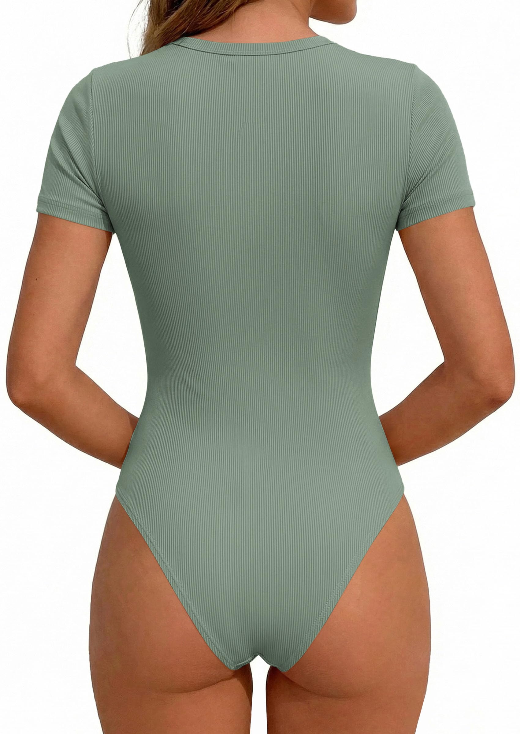 Body Suits for Womens Short Sleeve Summer Tops, Sage Green,S