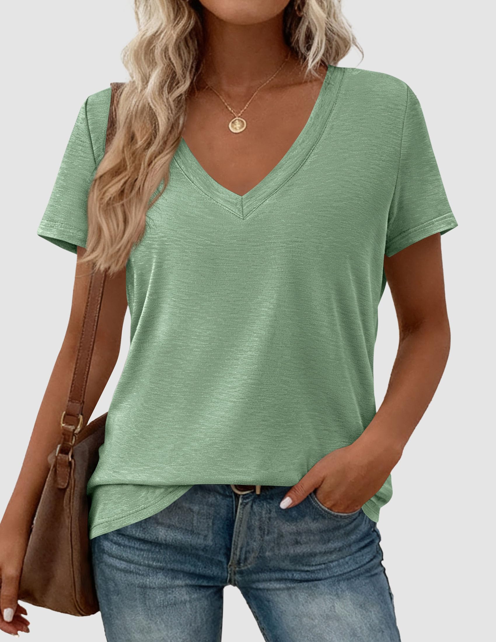 Womens Tops Short Sleeve Oversized Tshirts, Light Green,S