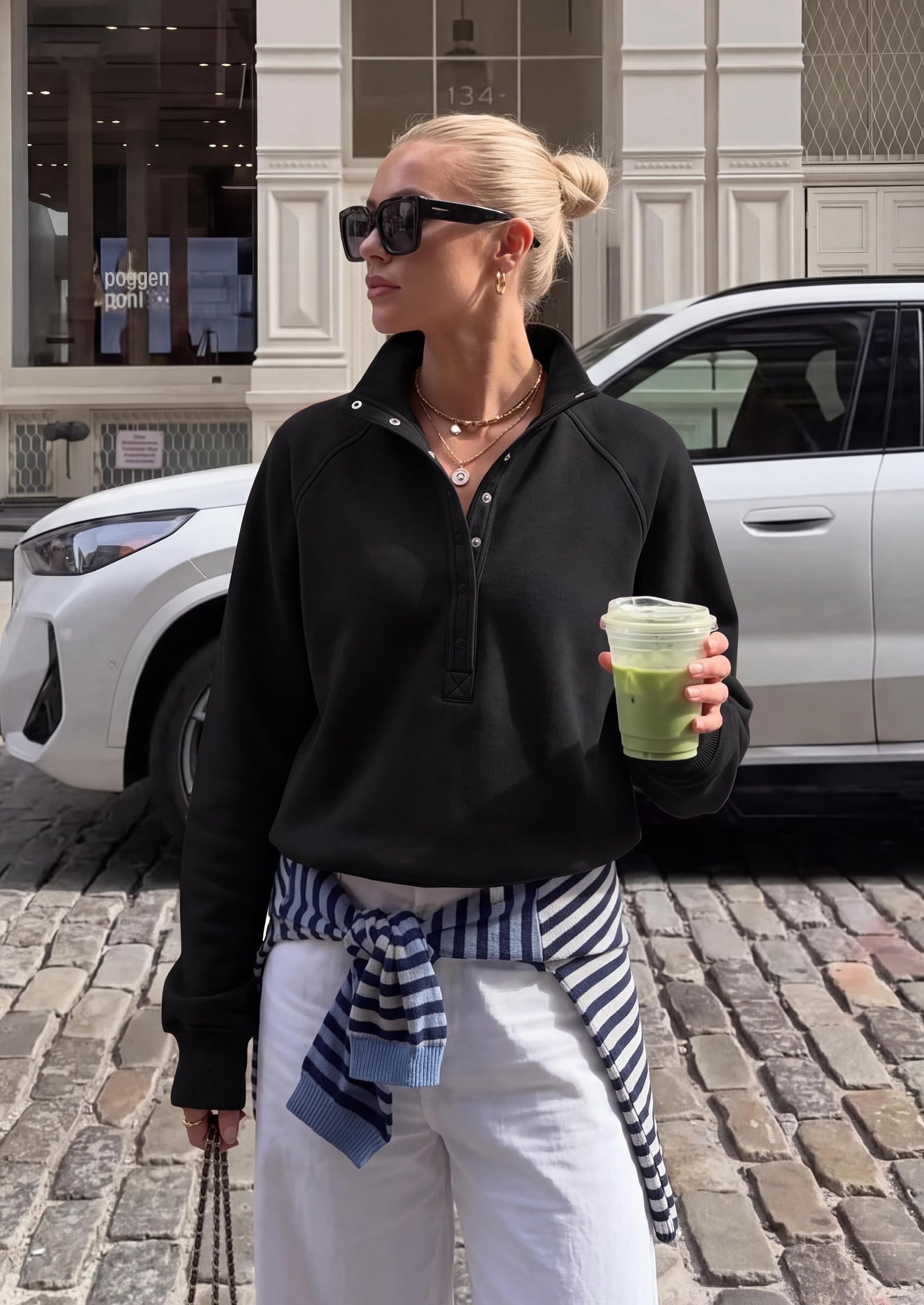 Women's Fall Oversized Sweatshirts Mock Neck Henley Pullover