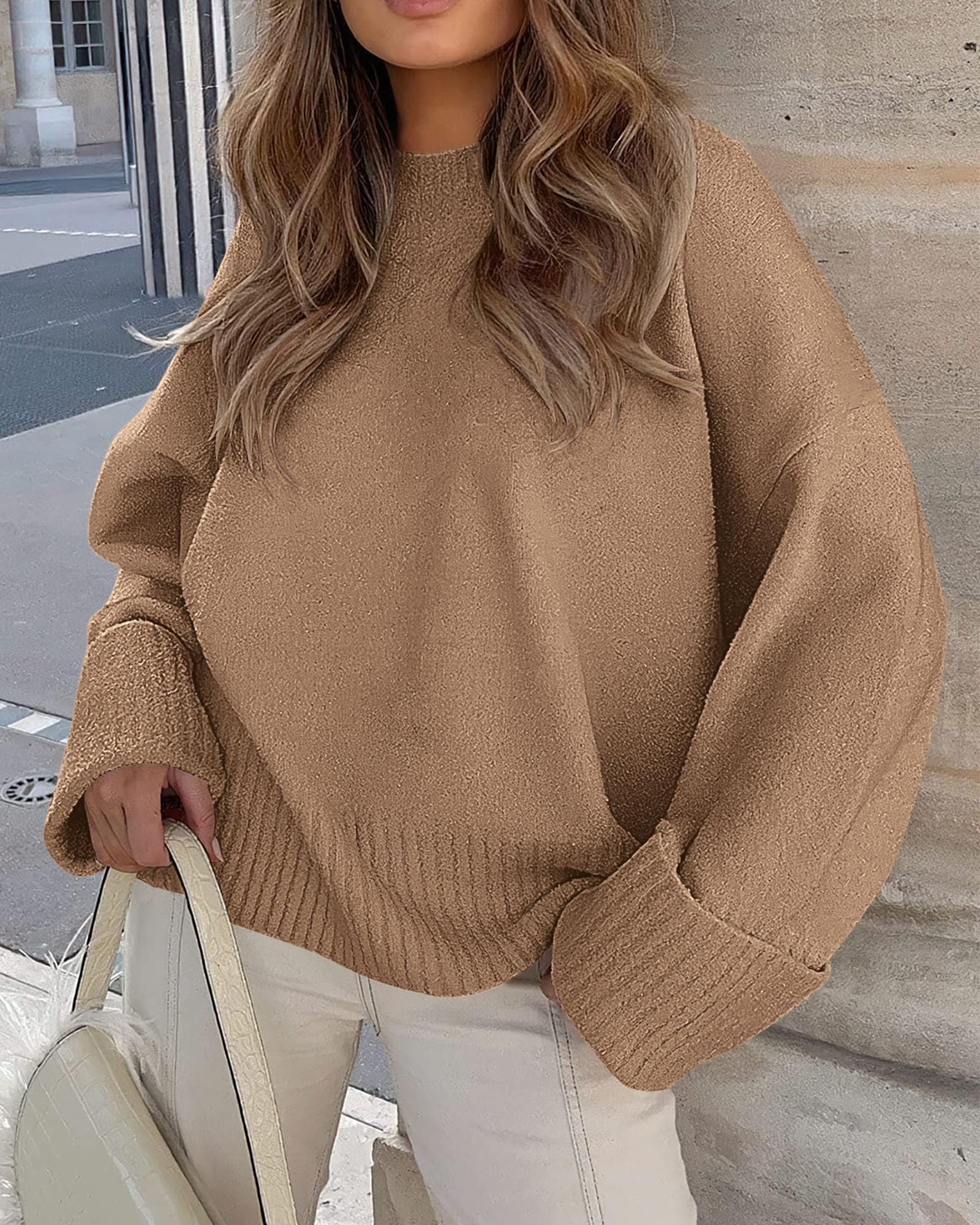 Women's Fall Fashion Cozy Oversized Sweaters(Khaki,XS)