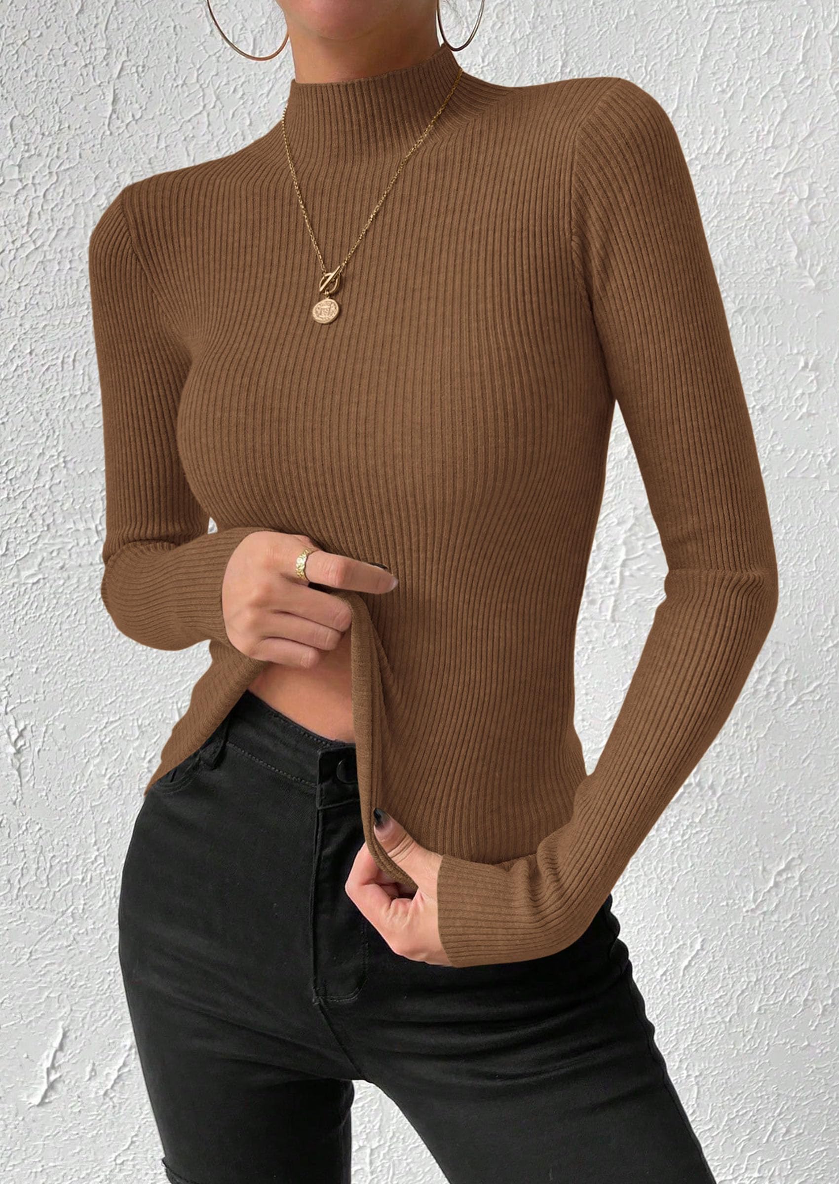 Women's Mock Turtleneck Lightweight Sweaters Fall Knit Tshirts
