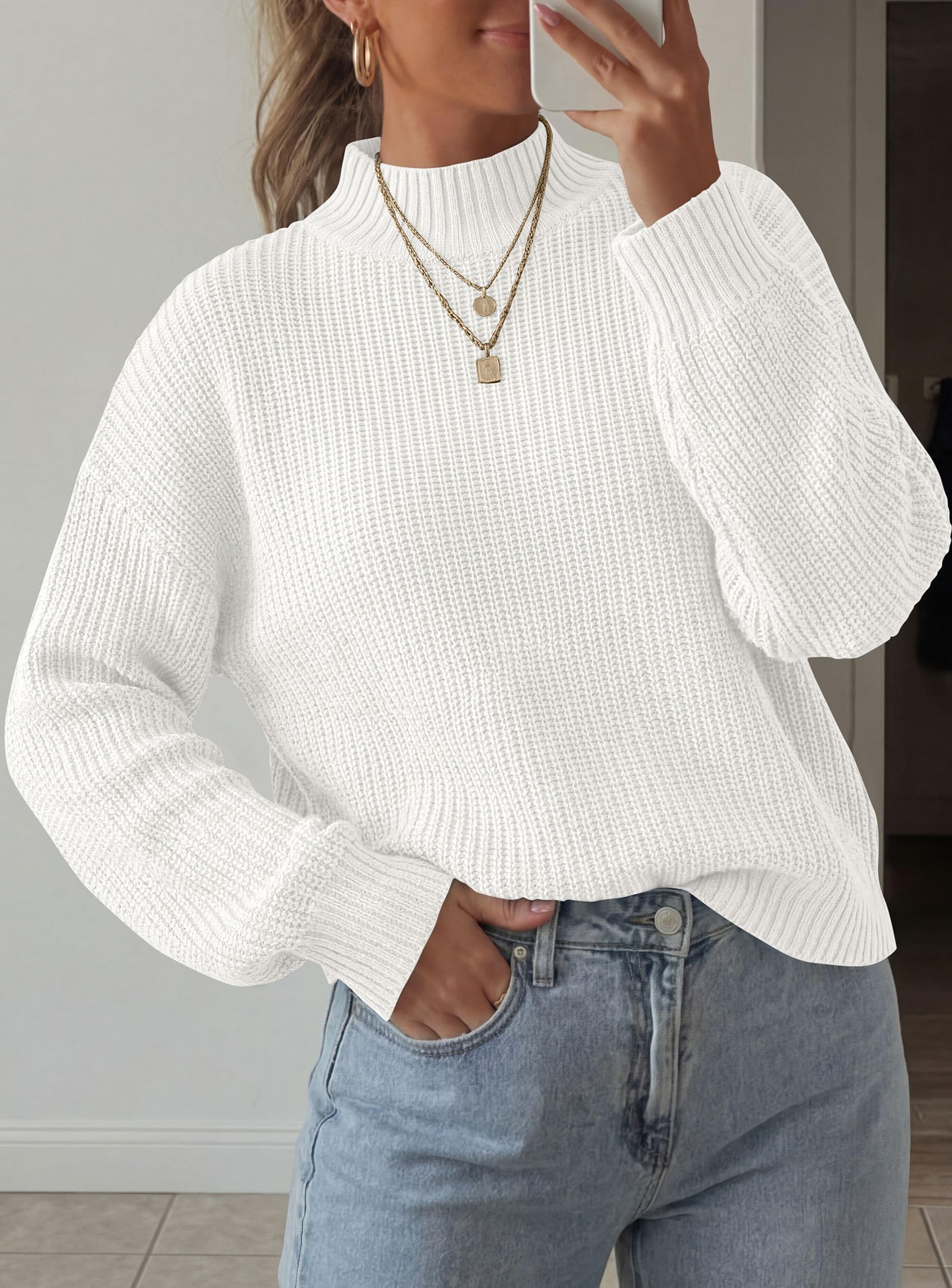 Women's Chunky Knit Fall Mock Turtleneck Pullover Sweaters