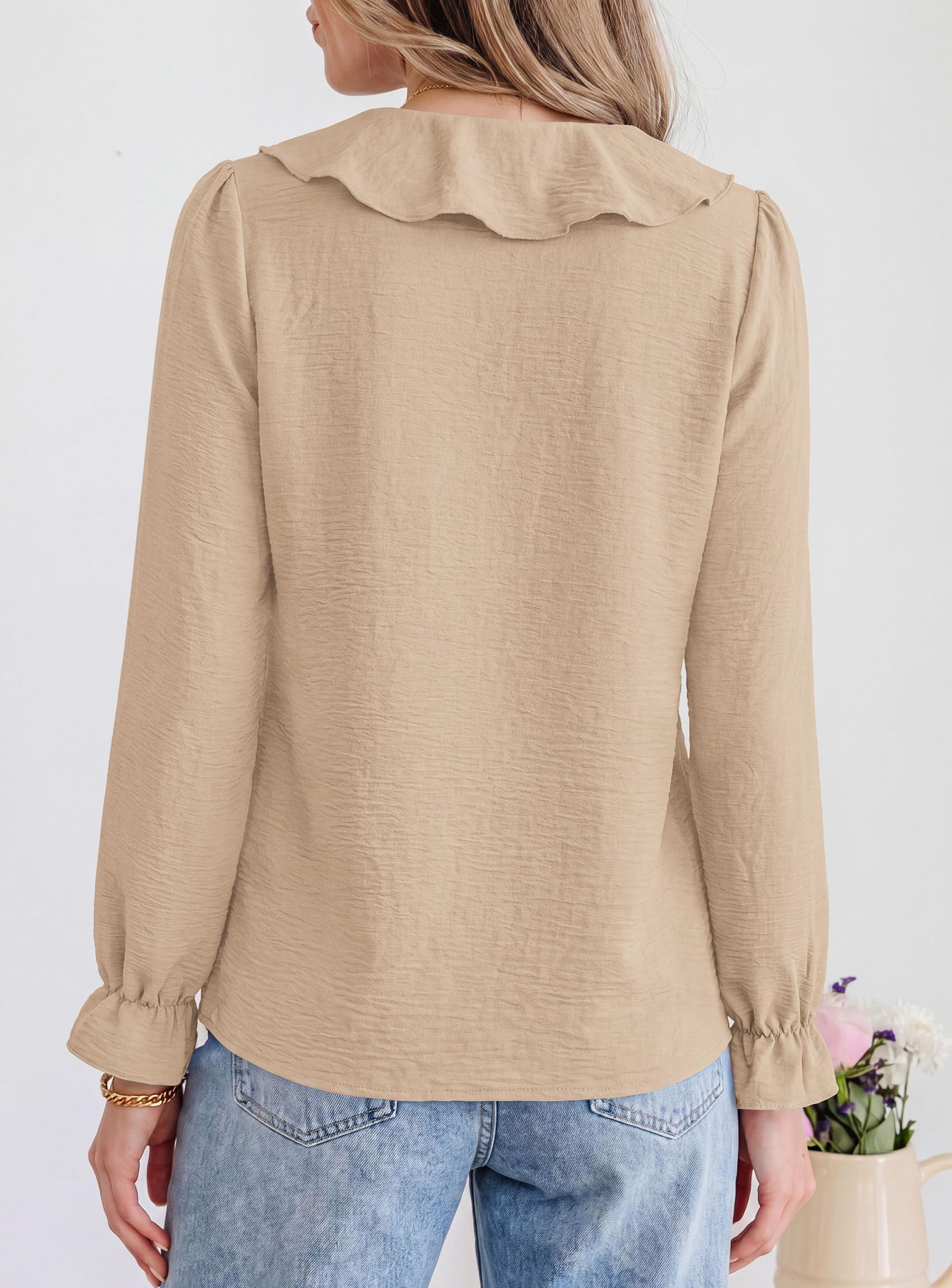 Women Early Fall Fashion Dressy Casual Blouses Light Khaki,S