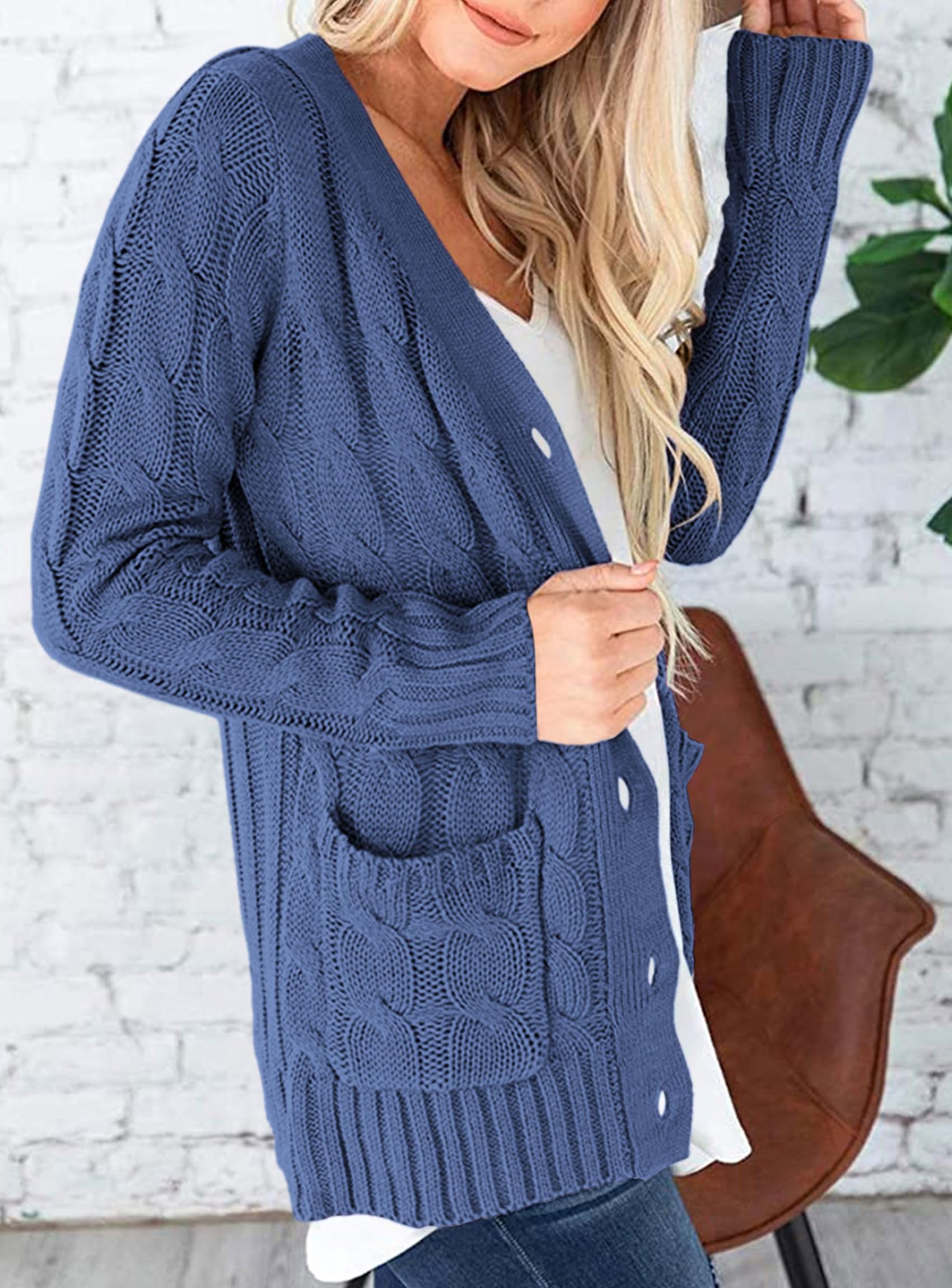 Women Chunky Cable Knit Cardigan Sweaters Fall Fashion Clothes