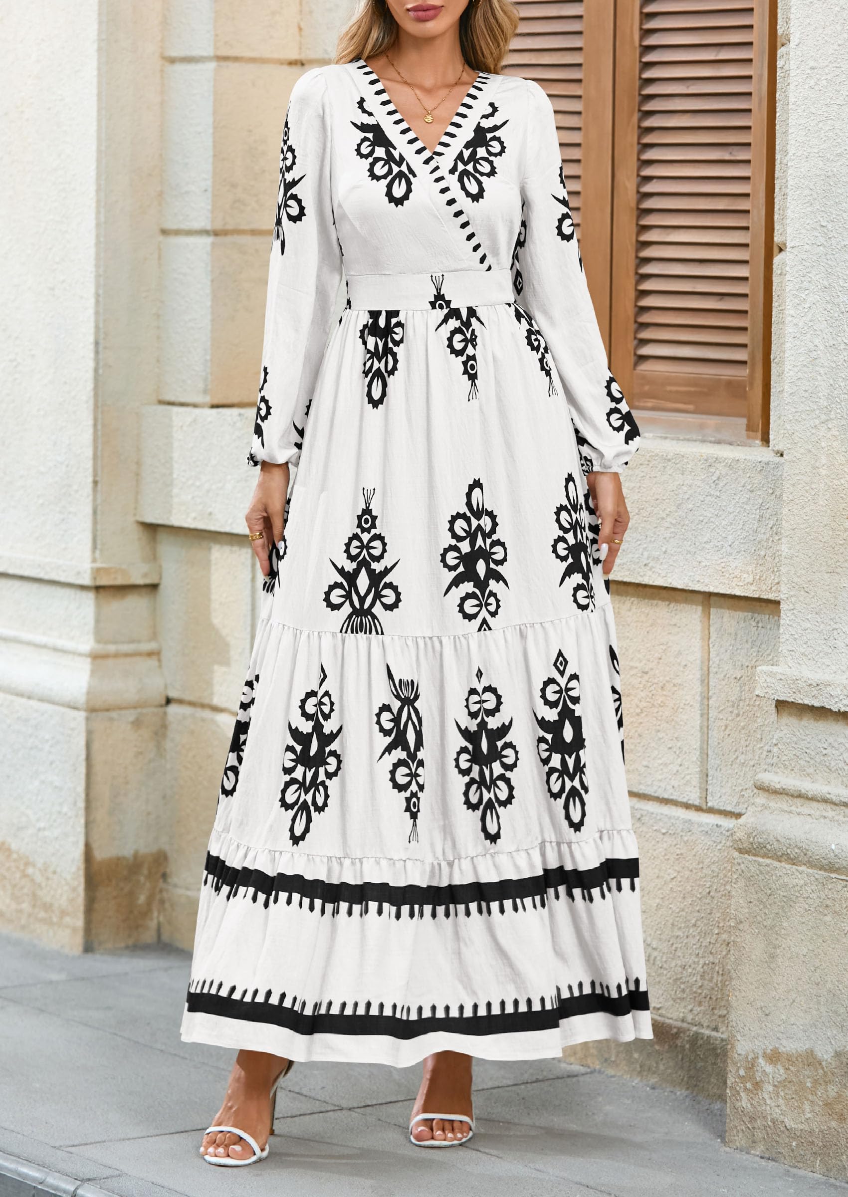 Women's Long Sleeve Floral Boho Maxi Wedding Guest Dress