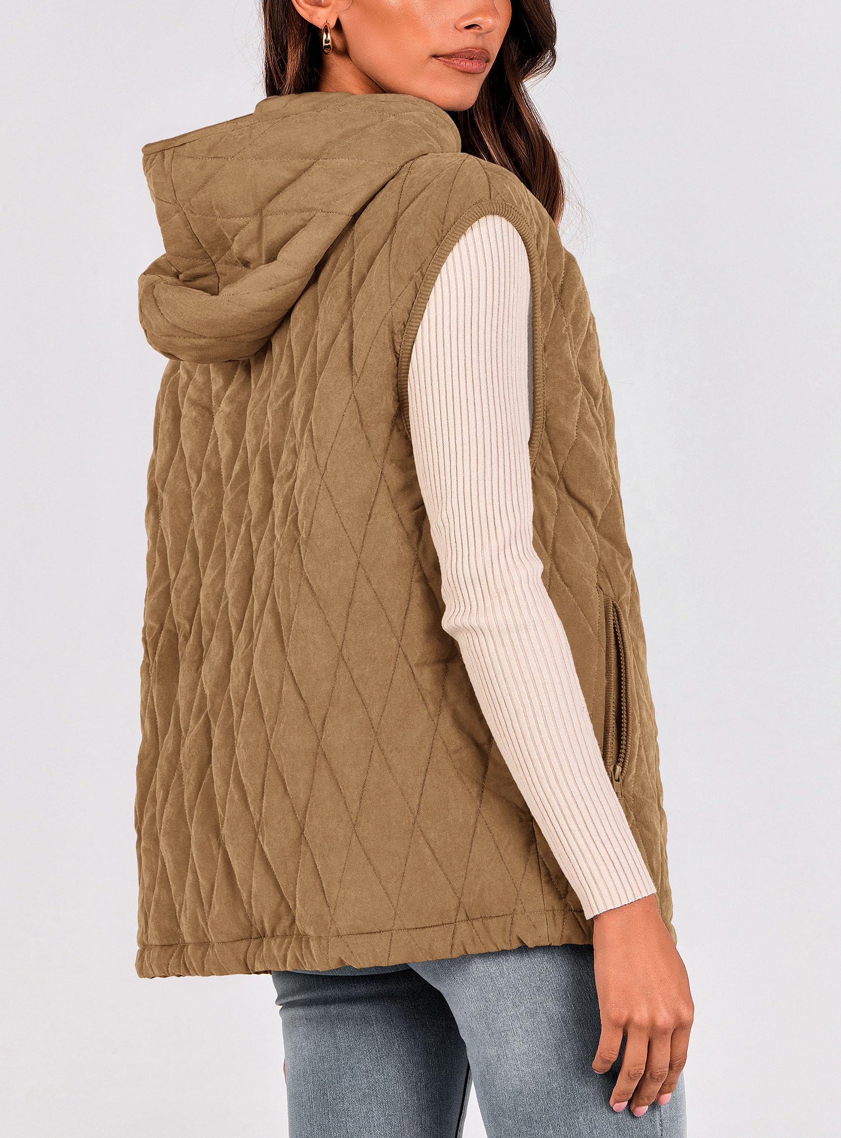 Women's Fall Fashion Vest Zip Up Jacket(Camel,Large)