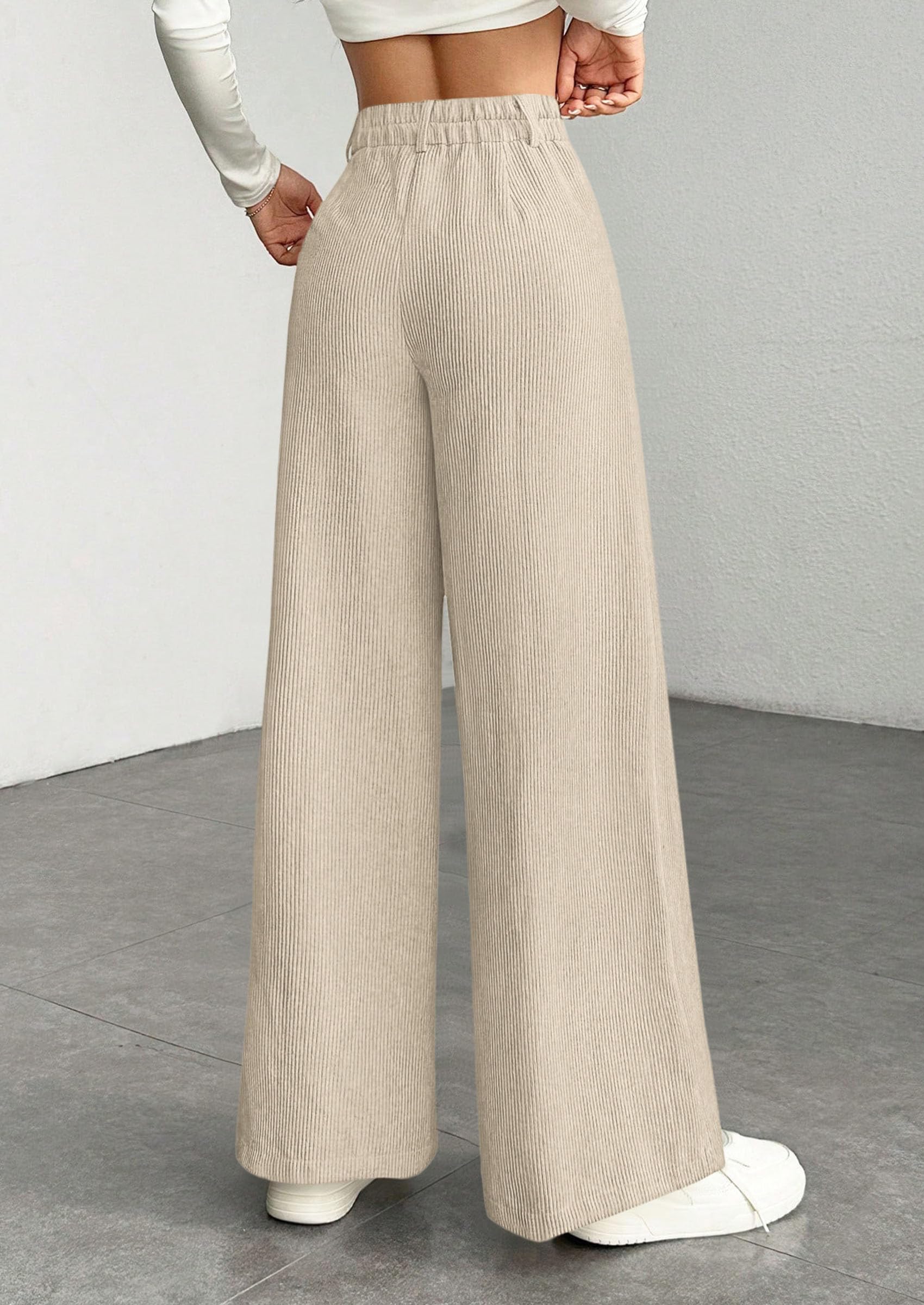 Women's High Waisted Corduroy Pants Casual,Beige White,S