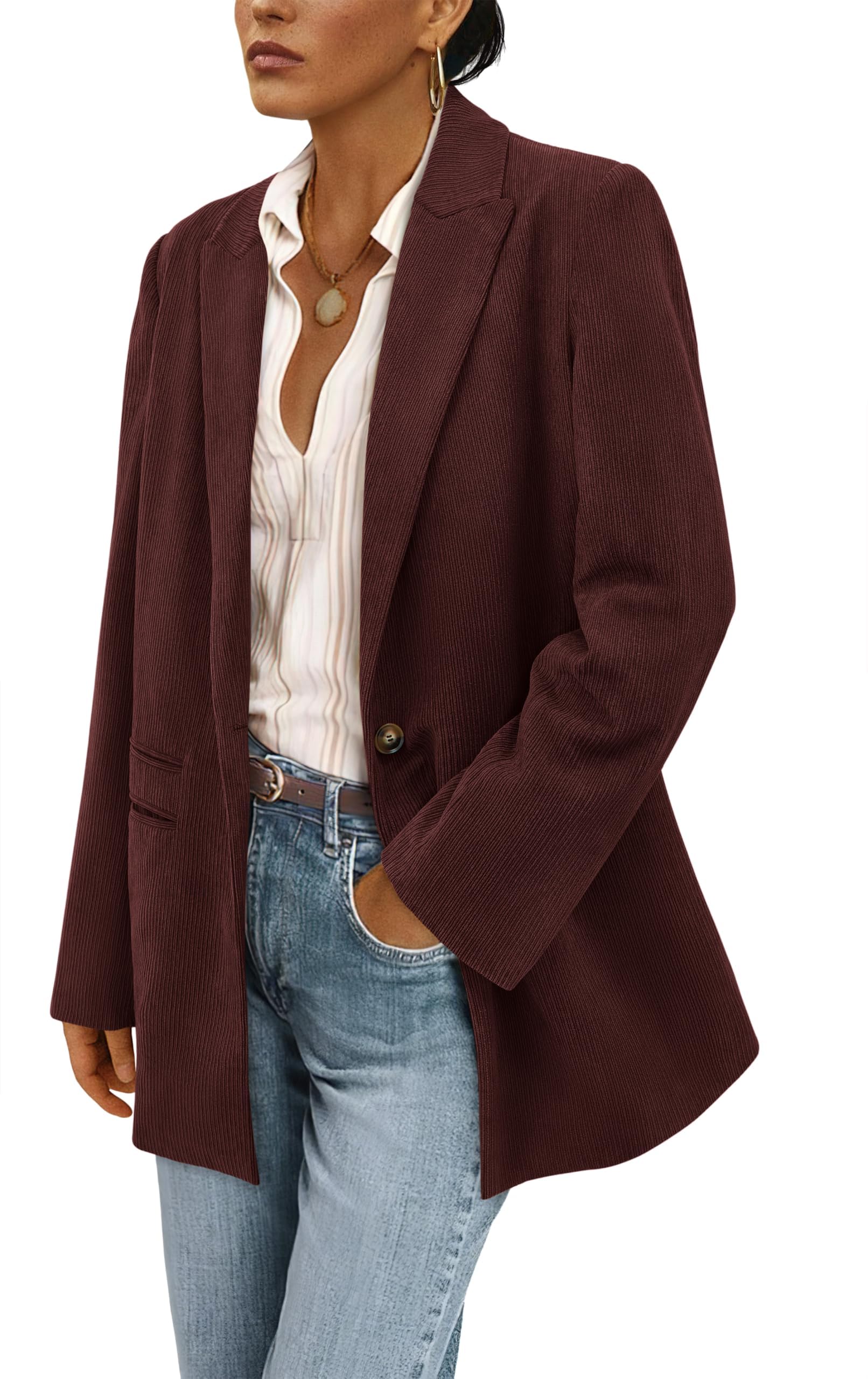 Women's Winter Corduroy Blazers Jackets (Wine Red,S)