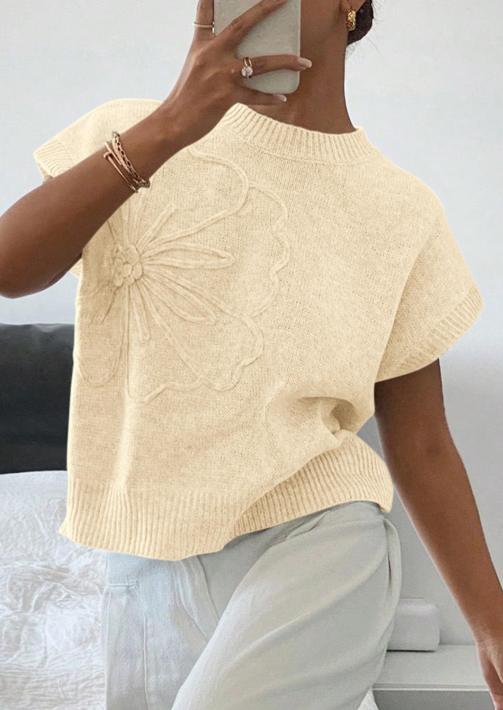 Women's Summer Short Cap Sleeve Sweater Vest (Apricot,S)