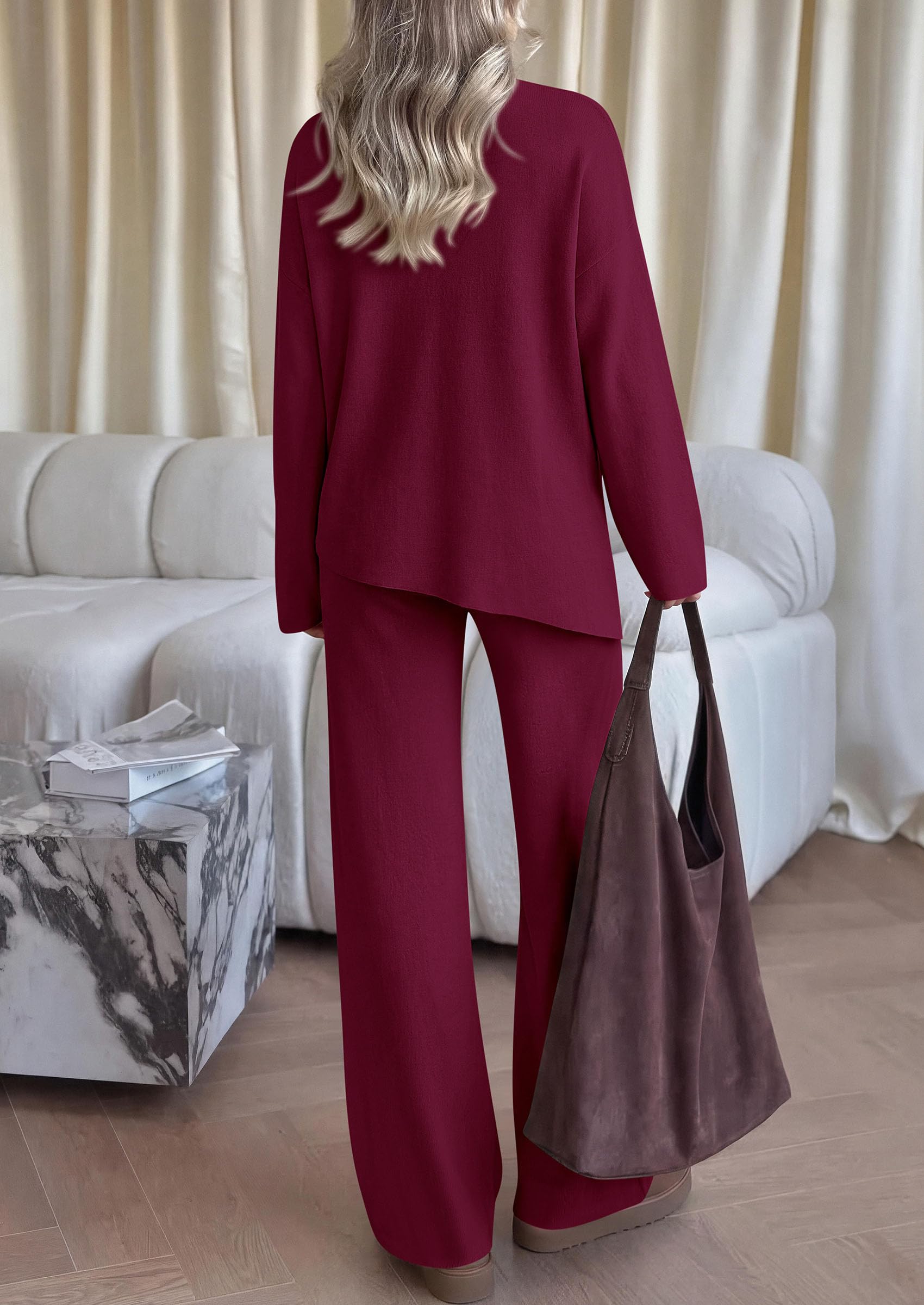 Womens Fall 2 Piece Asymmetric Cozy Sweater Travel Lounge Sets