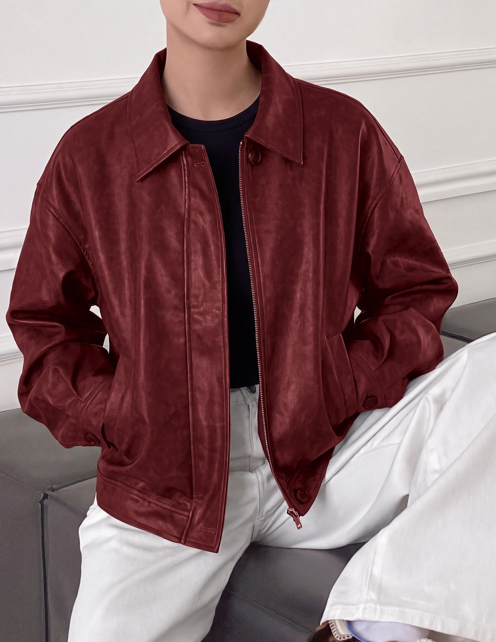 Women's Faux Leather Oversized Motorcycle Jackets Fall Outfits