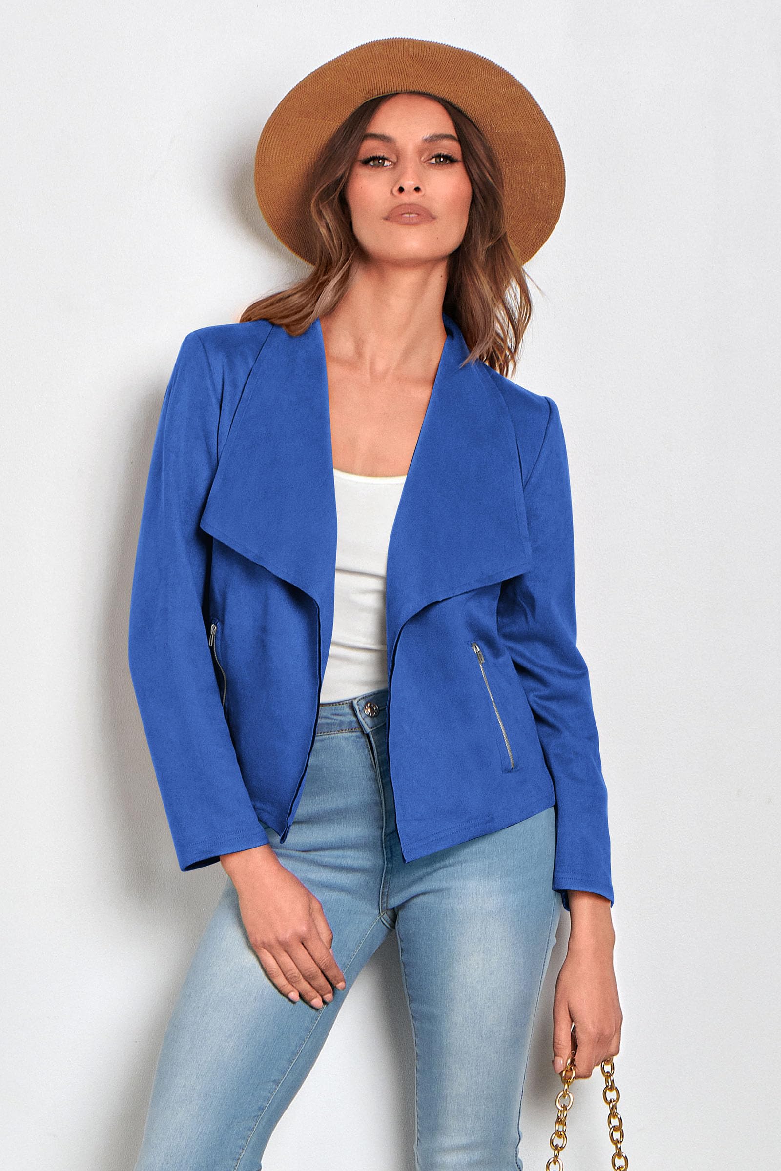 Women's Fall Fashion Faux Suede Jackets(Blue,Small)
