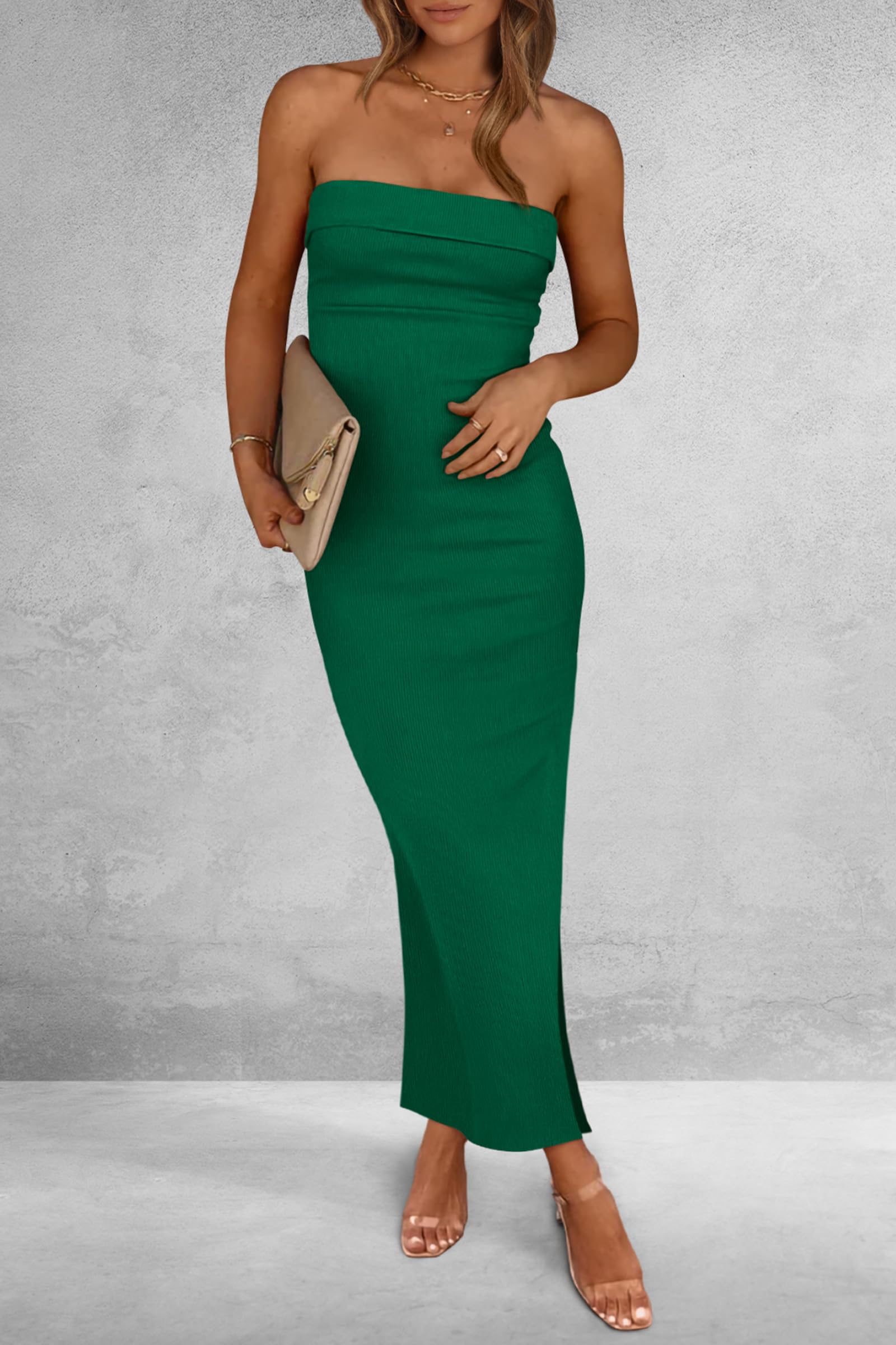 Women's Summer Strapless Cocktail Maxi Dresses Green