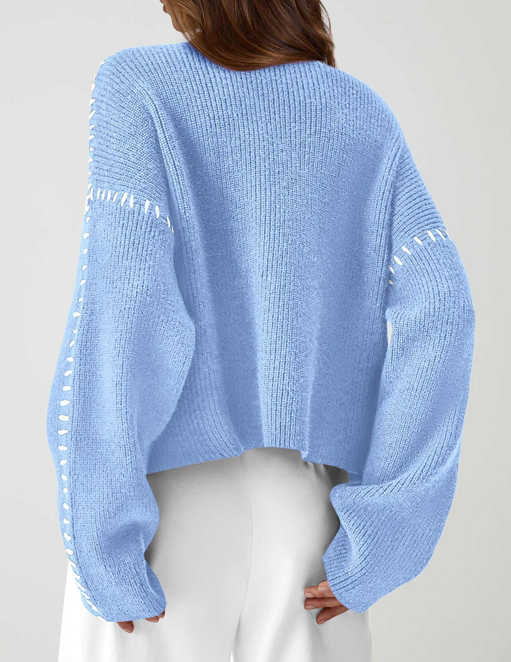 Womens Chunky Knit Oversized Pullover Sweaters,Light Blue,S