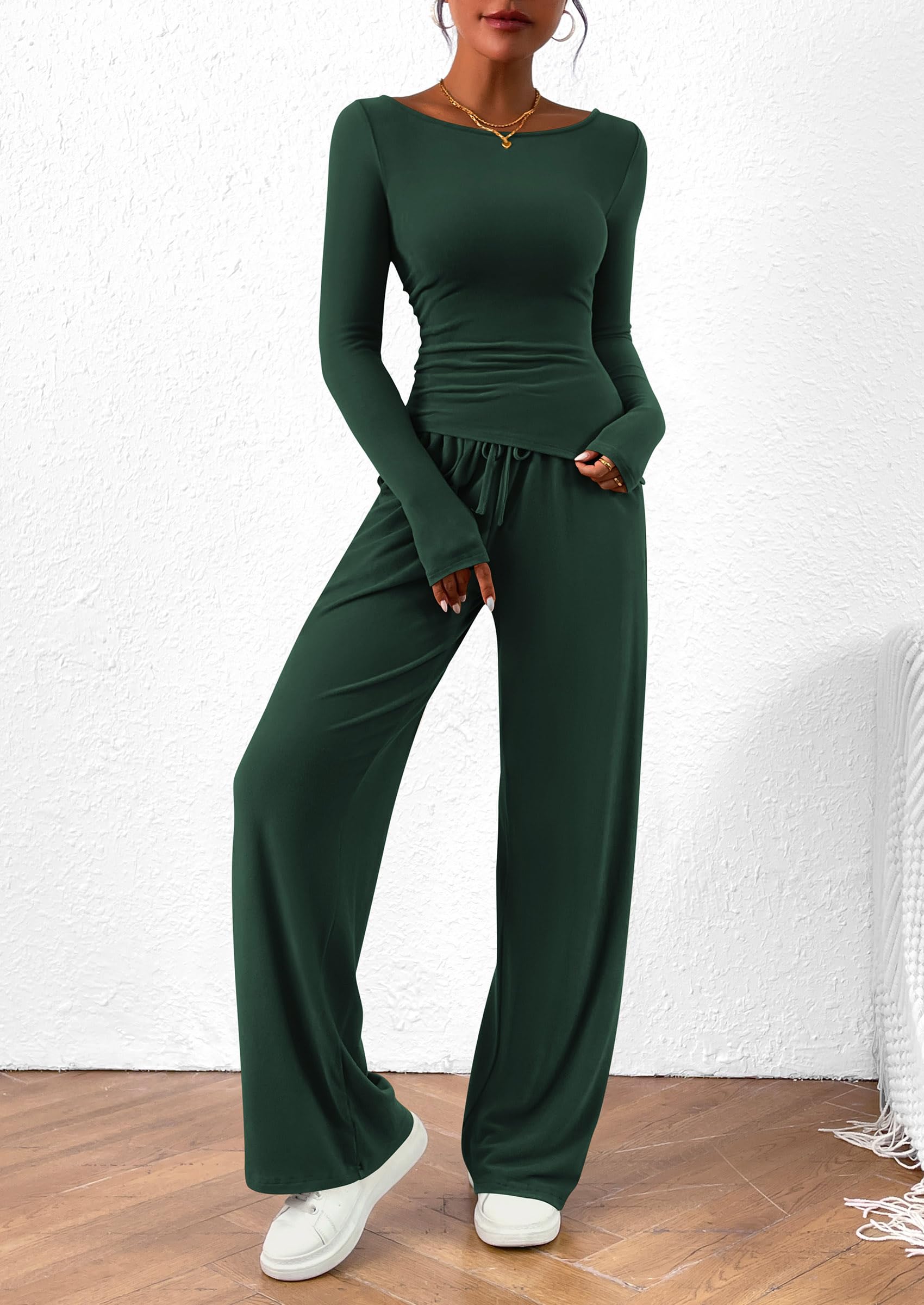 Women's 2 Piece Lounge Sets Airport Outfits(Dark Green,XS)