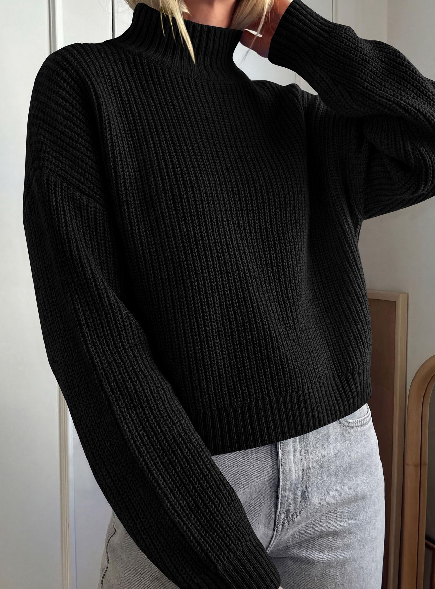 Women's Chunky Knit Fall Mock Turtleneck Pullover Sweaters