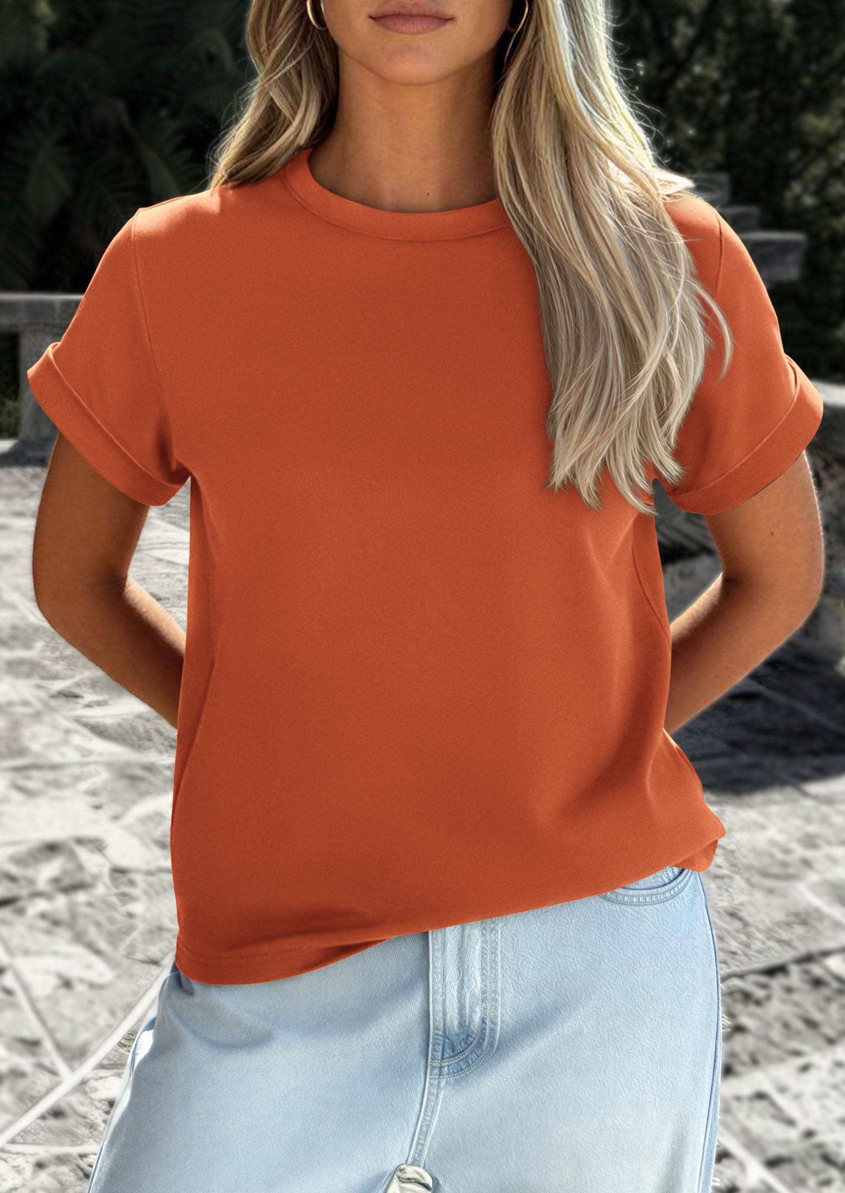 Womens Summer Tops Short Sleeve Shirts,Rust Red,S