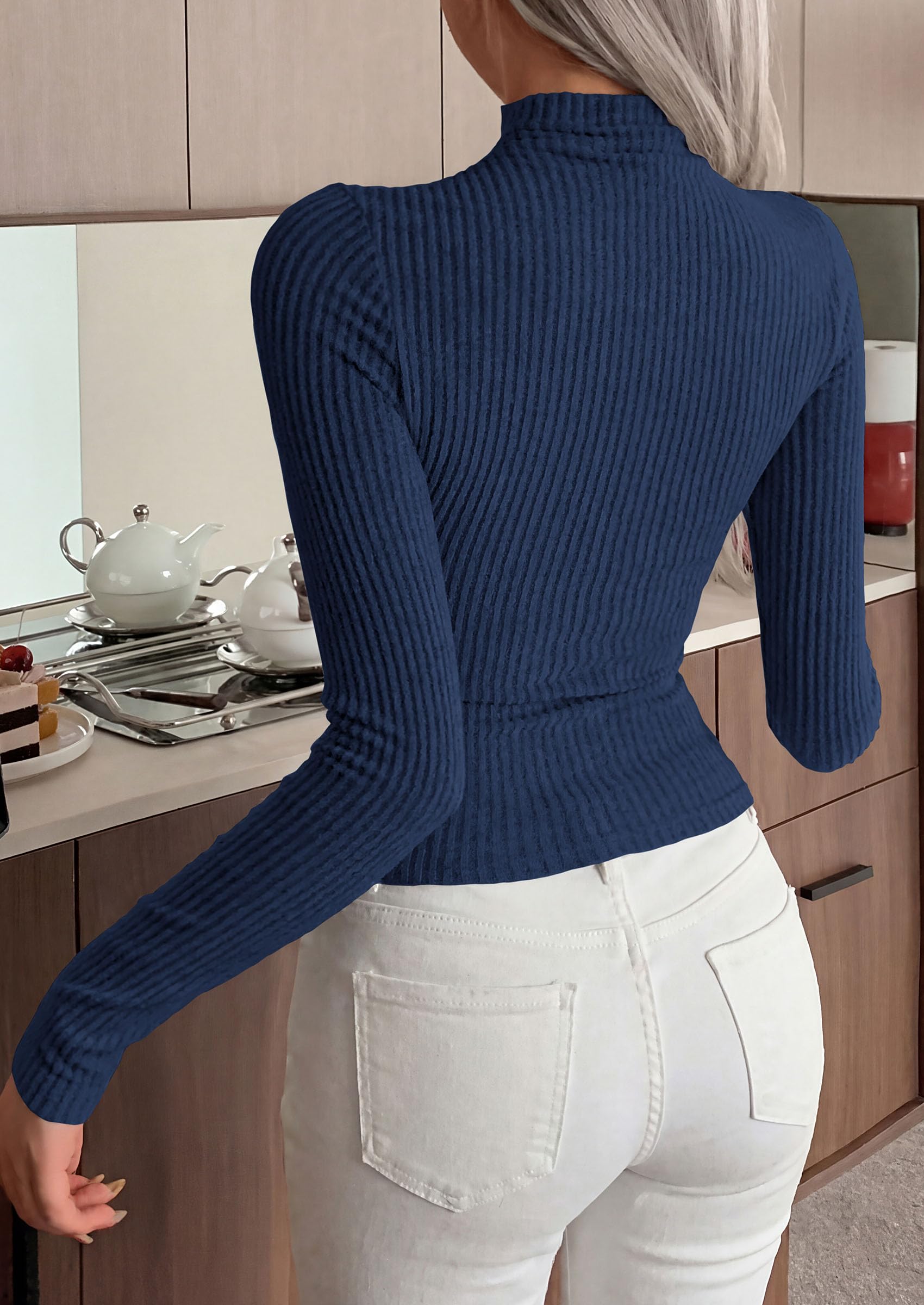 Long Sleeve Shirts for Women Fall Ribbed Mock Turtleneck Tops