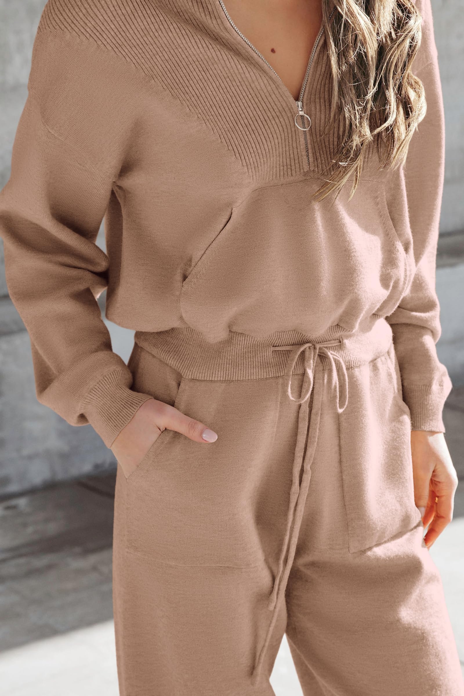 Women's 2 Piece Sweatsuits Set Fall Outfits(Khaki,S)