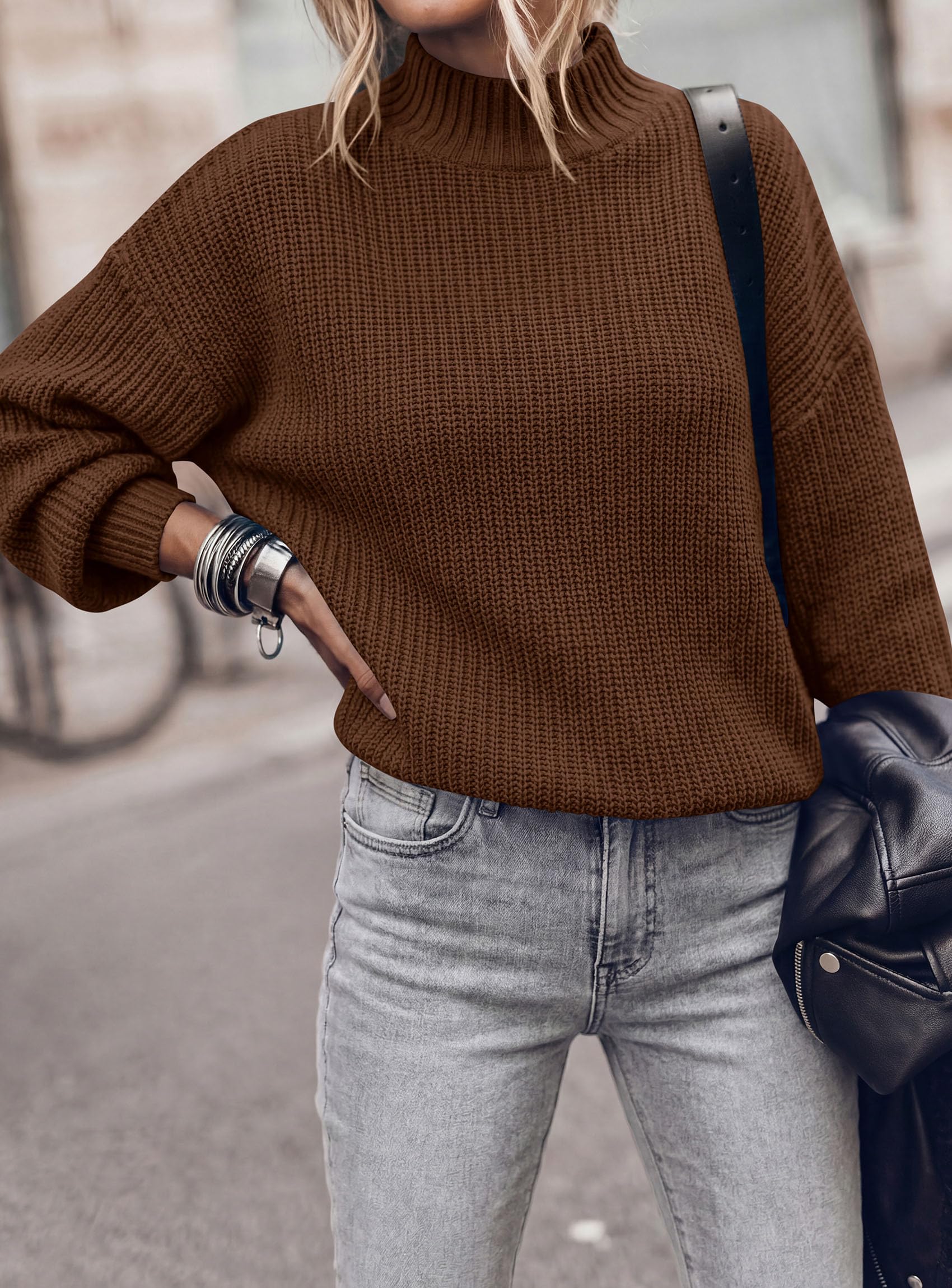 Women's Chunky Knit Fall Mock Turtleneck Pullover Sweaters