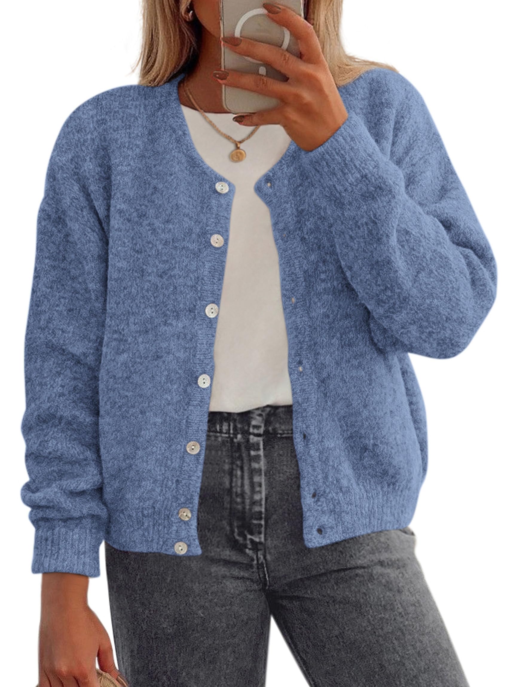 Womens Long Sleeve Cardigan Sweaters Button Down Knit Tops