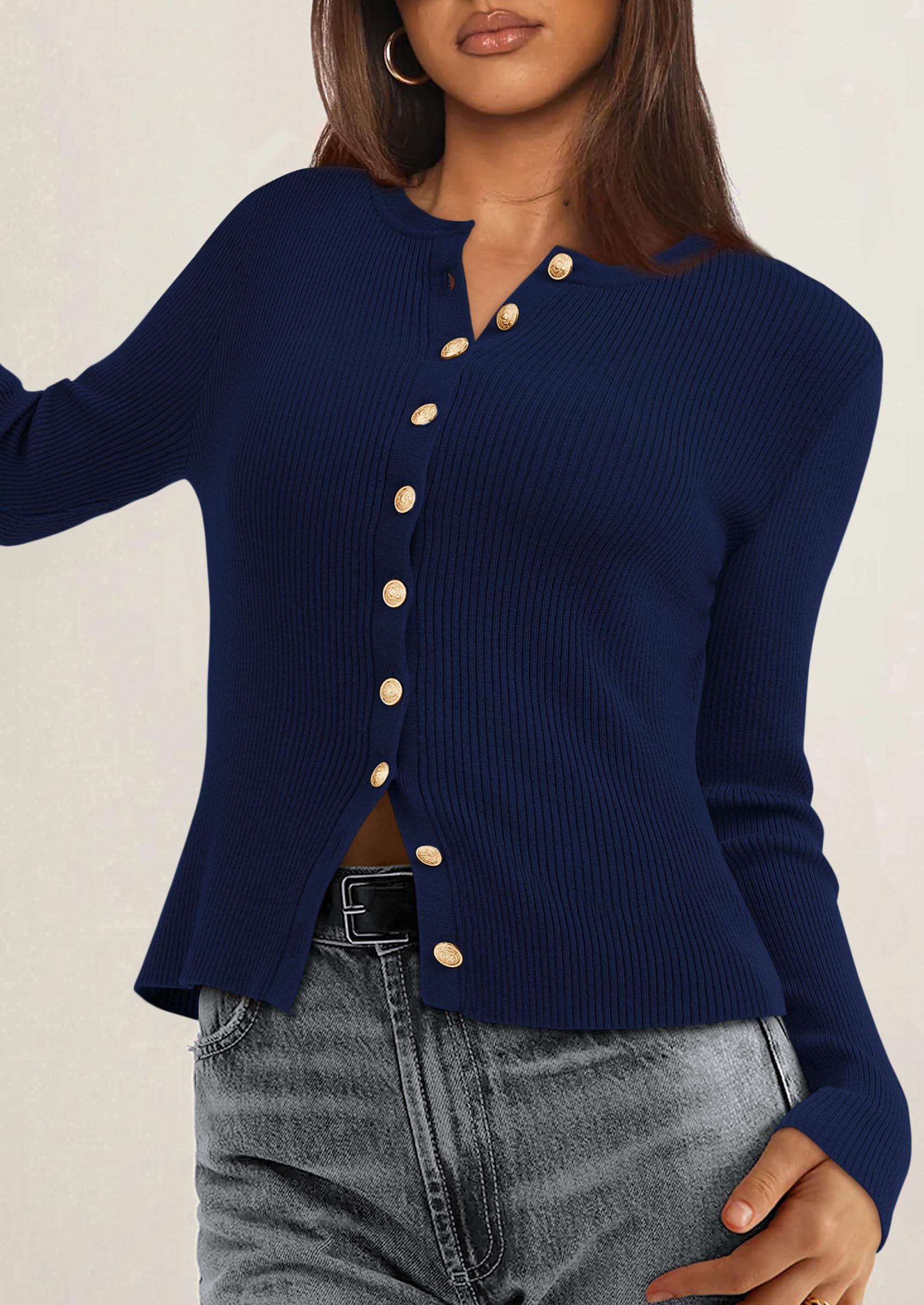 Women's Fall Lightweight Cardigan Sweaters,Navy Blue,S