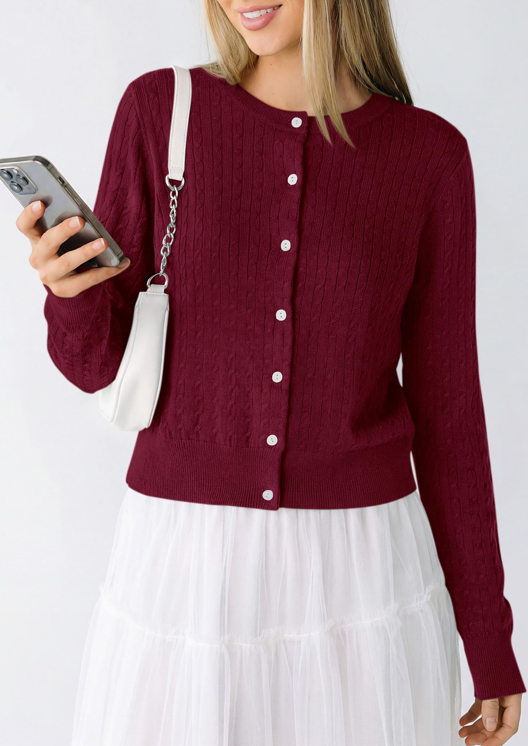 Women Fall Lightweight Cardigans Button Up Cable Knit Sweaters