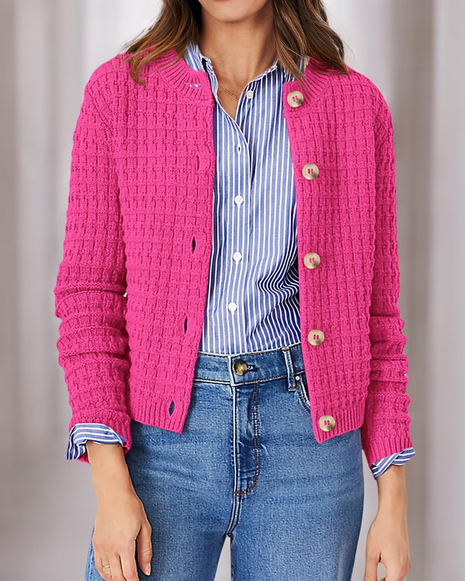 Women's Fall Lightweight Cardigan Sweaters Rose Red
