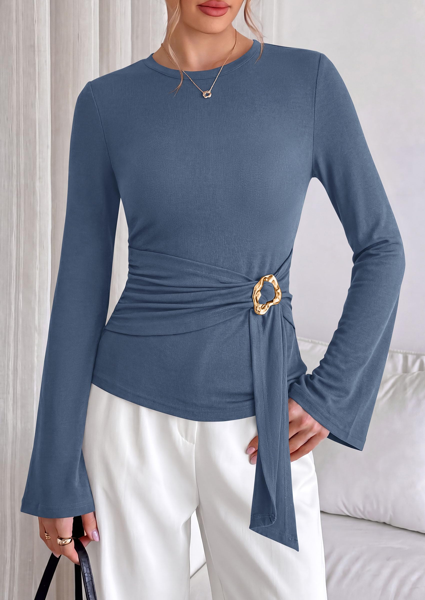 Asymmetrical Tops for Women Fall Business Casual Peplum Top