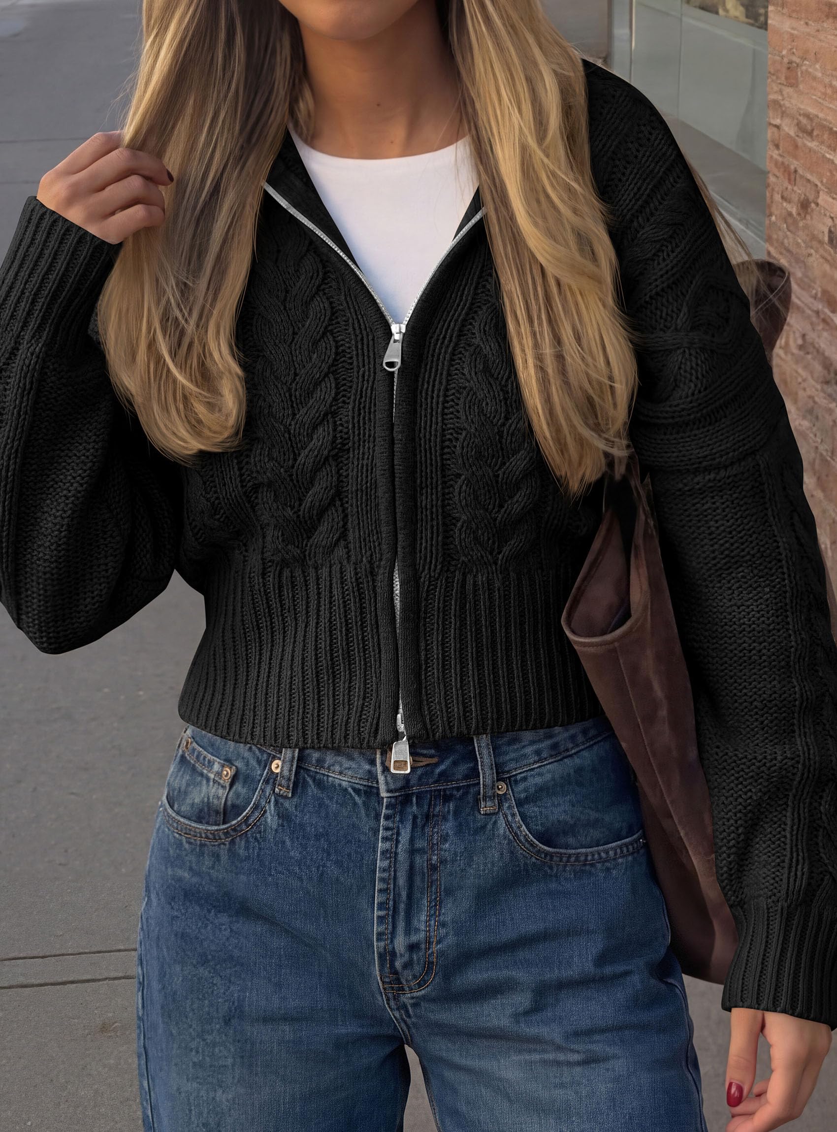 Women's Zip Up Cardigan Sweaters Cropped Jackets Fall Outfits