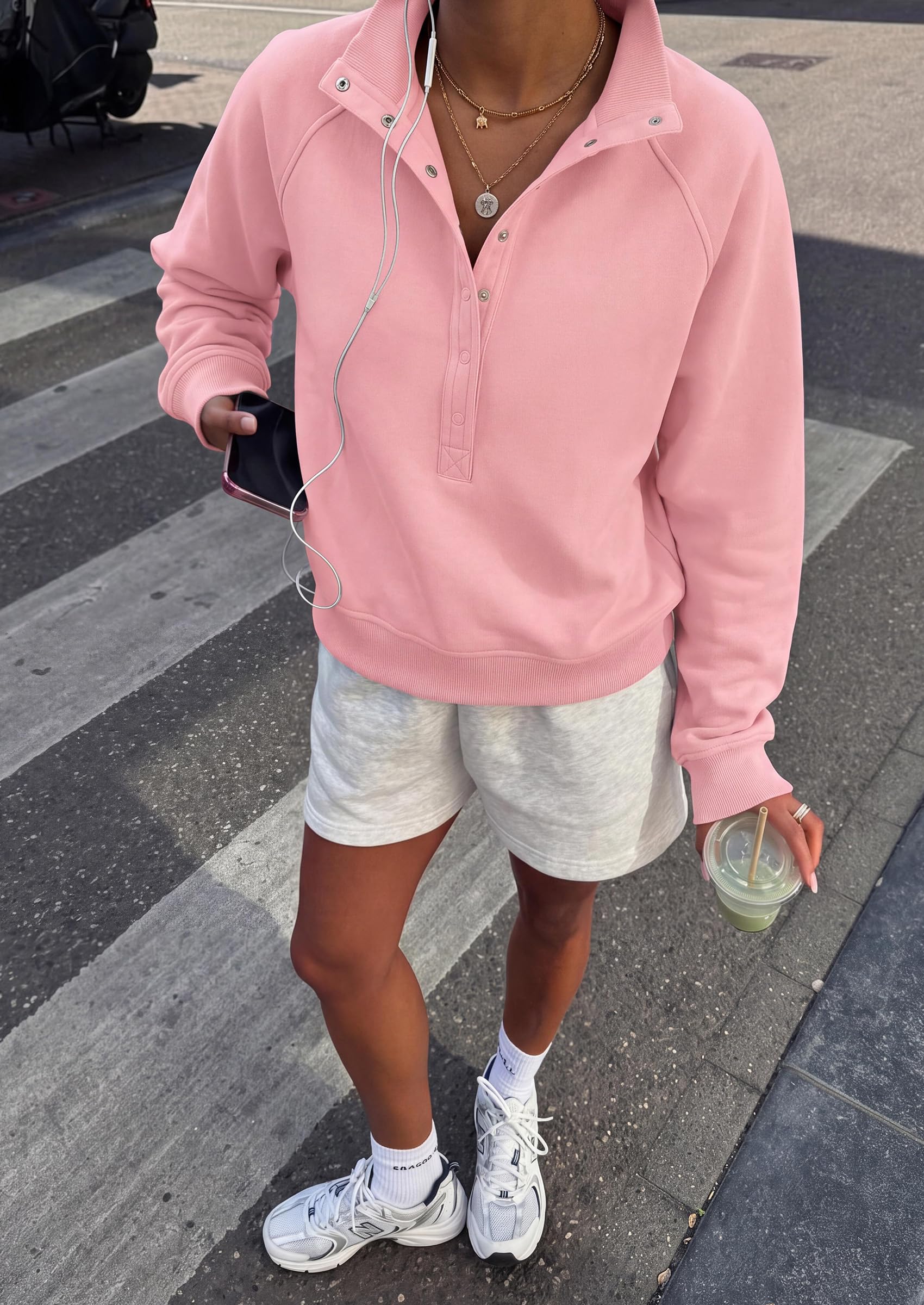 Women's Fall Oversized Sweatshirts Mock Neck Henley Pullover