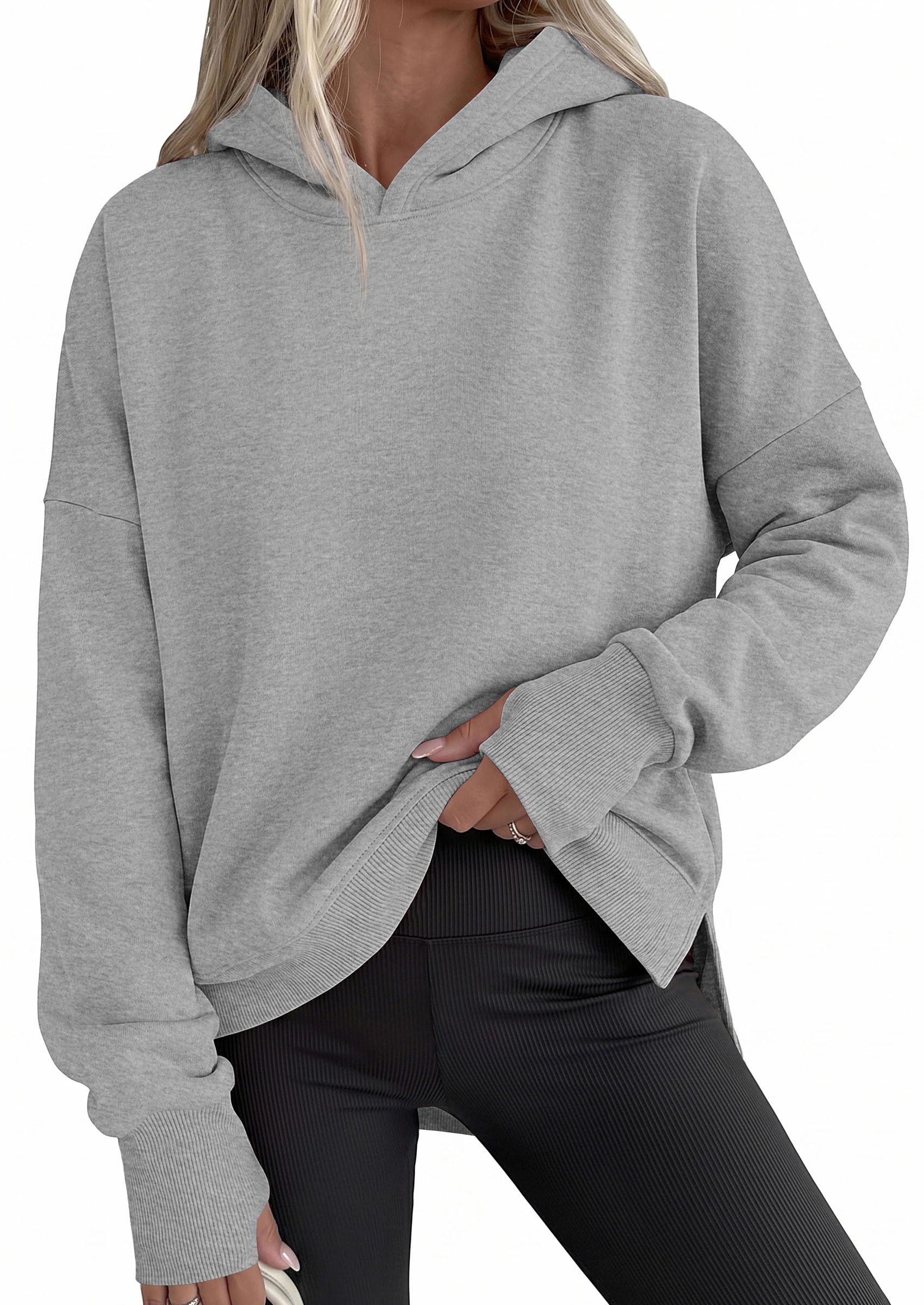 Womens Oversized Hoodies Side Slit Sweatshirts Grey,S