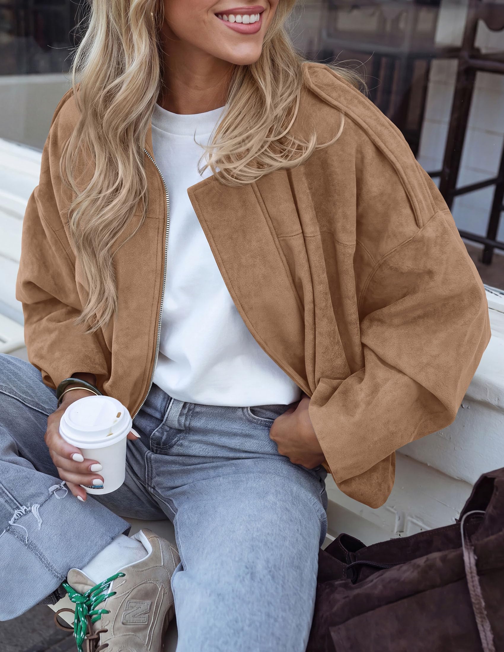 Faux Suede Jacket Women Fall Cropped Western Bomber Jacket