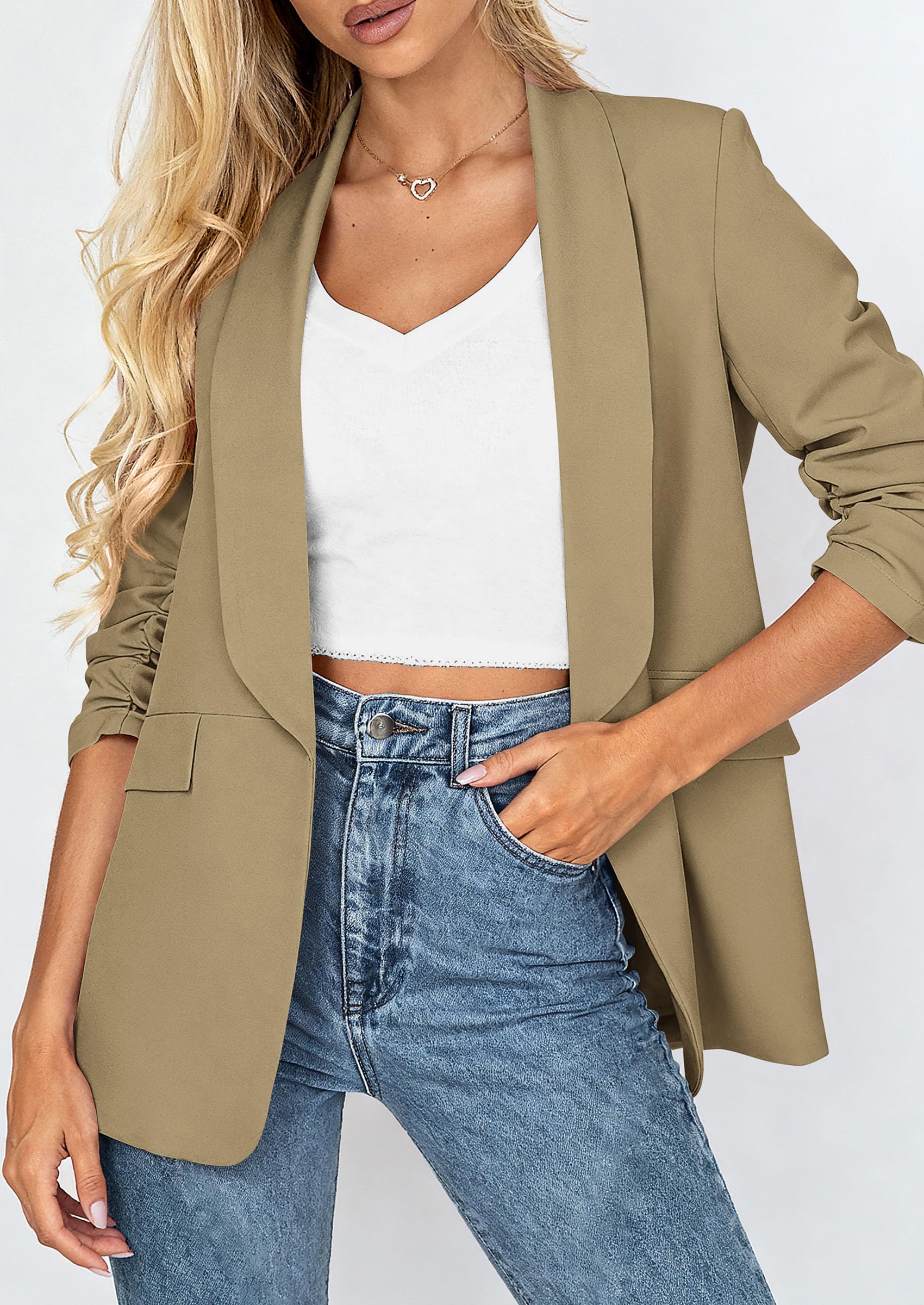 Women's Summer Blazers Business Casual Outfits Light Khaki,XS