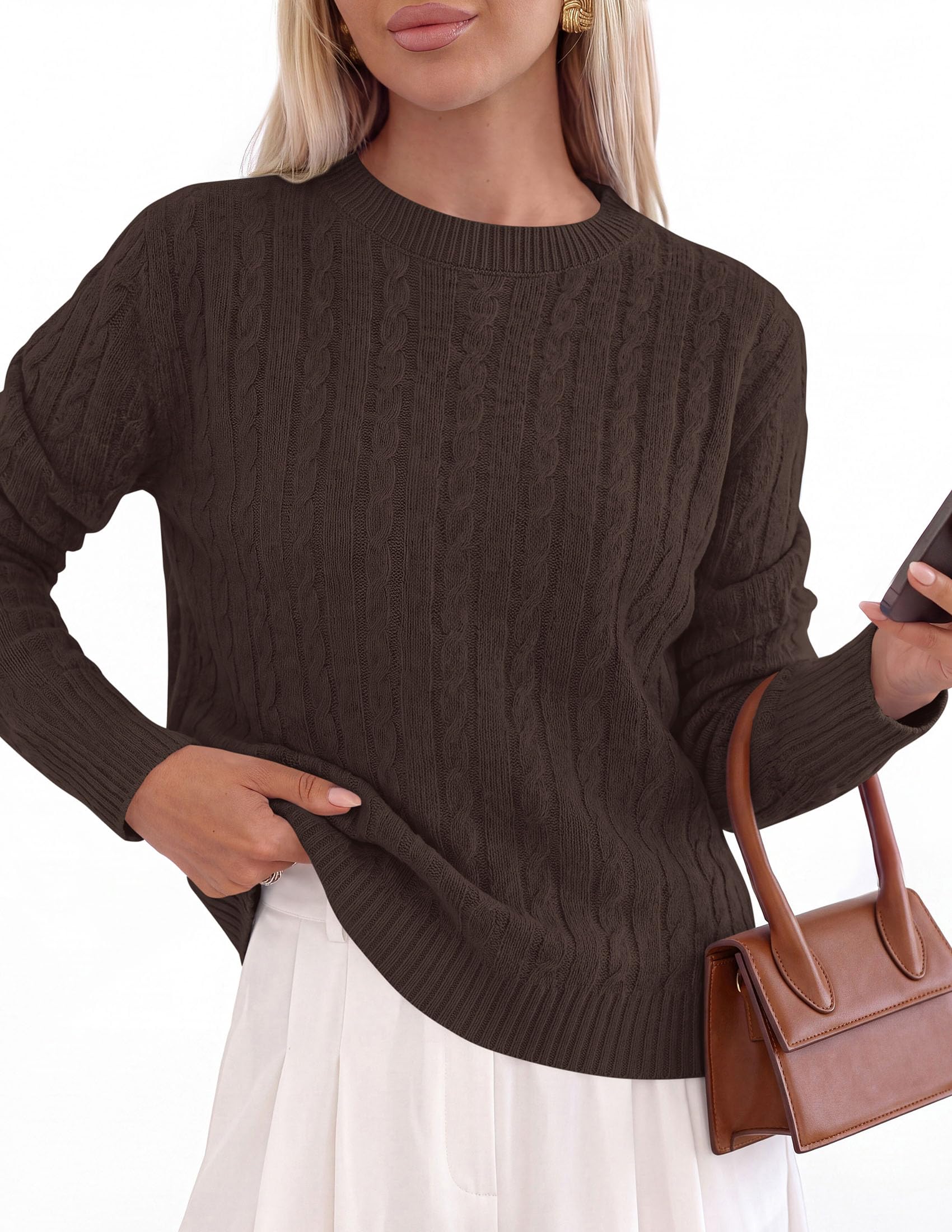 Womens Cable Knit Crewneck Fall Sweater Long Sleeve Tops 2026