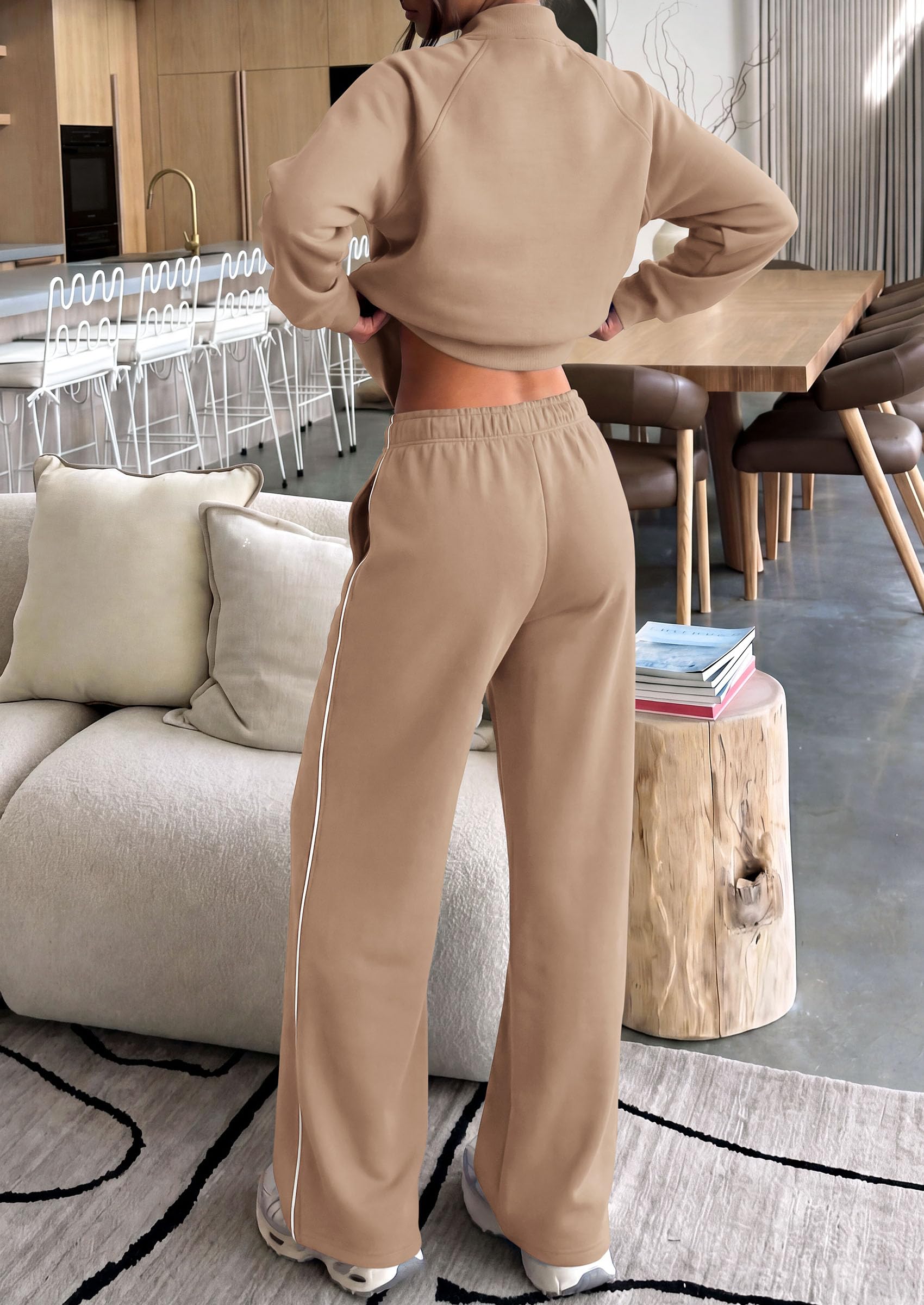 Women's 2 Piece Sweat Set Casual Fall Outfits,Khaki,S