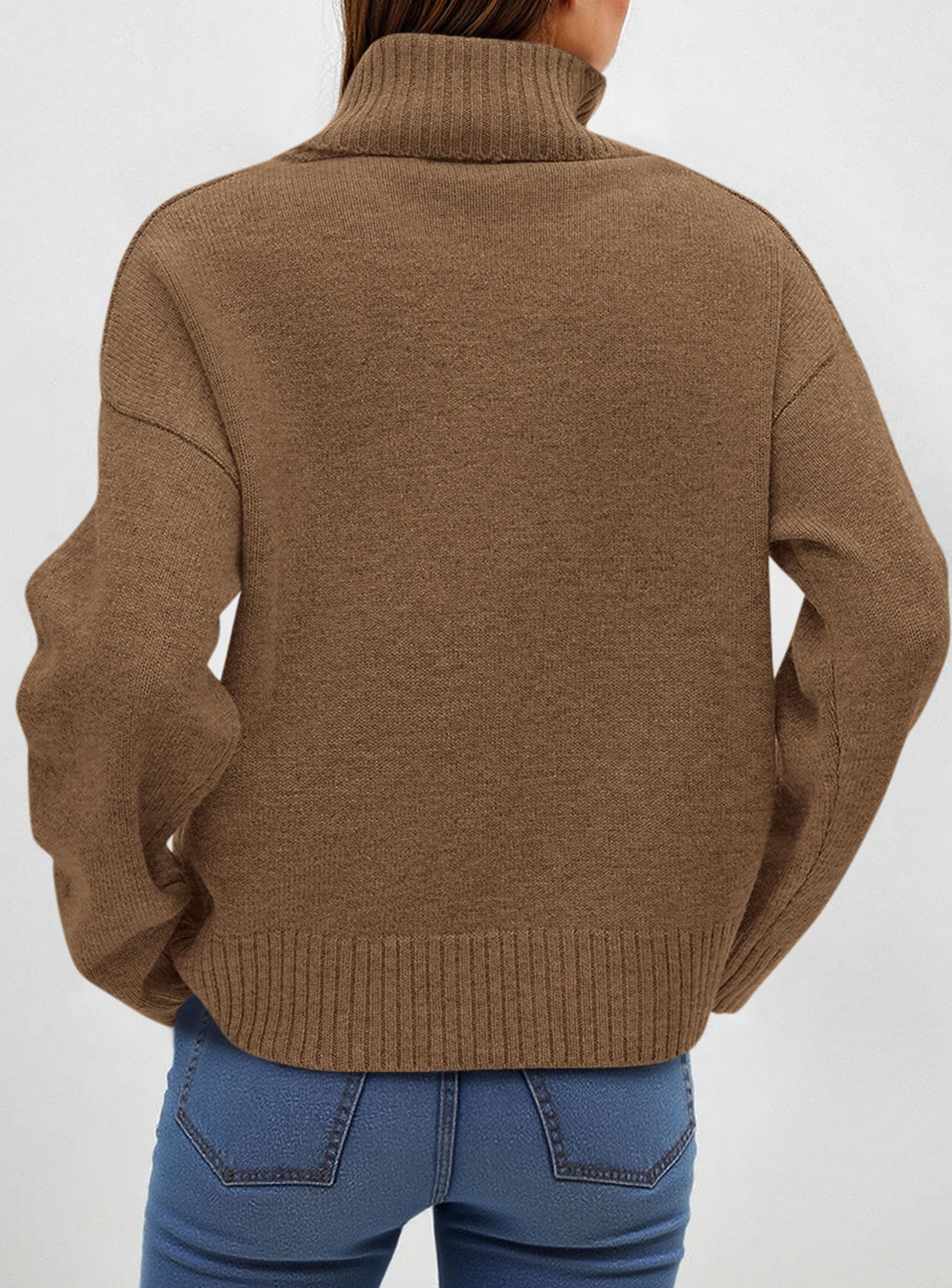 Womens Turtleneck Long Sleeve Knit Sweater,Light Brown,S