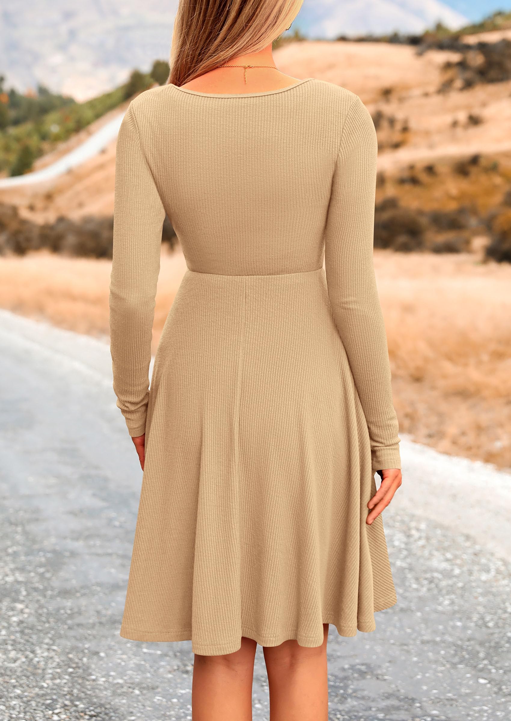 Women's Fall Casual Long Sleeve Short Dress (Light Apricot,S)