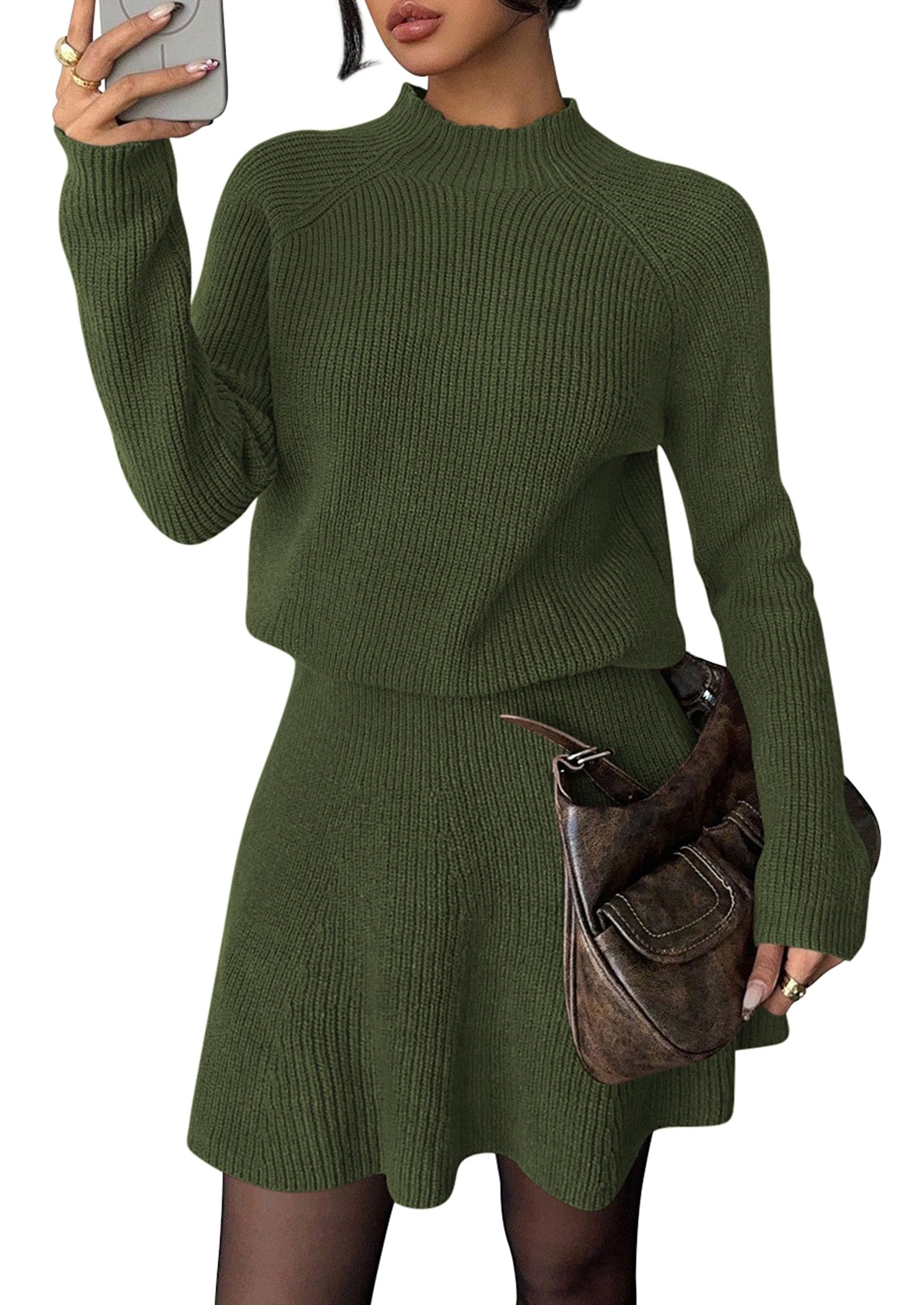 Women's Fall 2 Piece Outfits Matching Sweater Skirt Sets