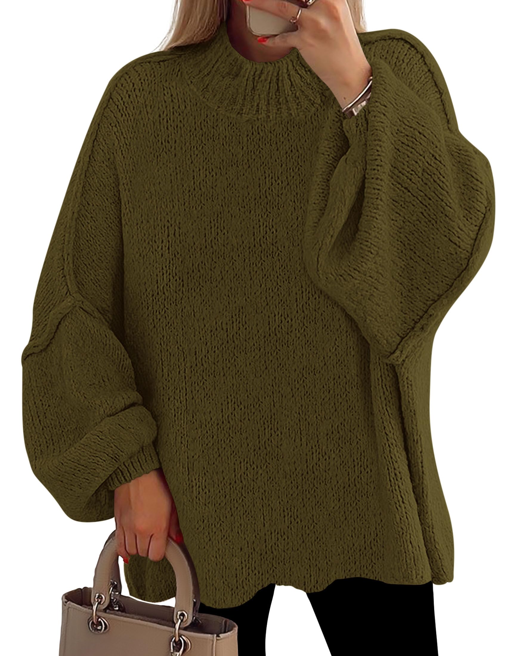 Women's Oversized Sweaters Fall Clothes (Army Green,S)