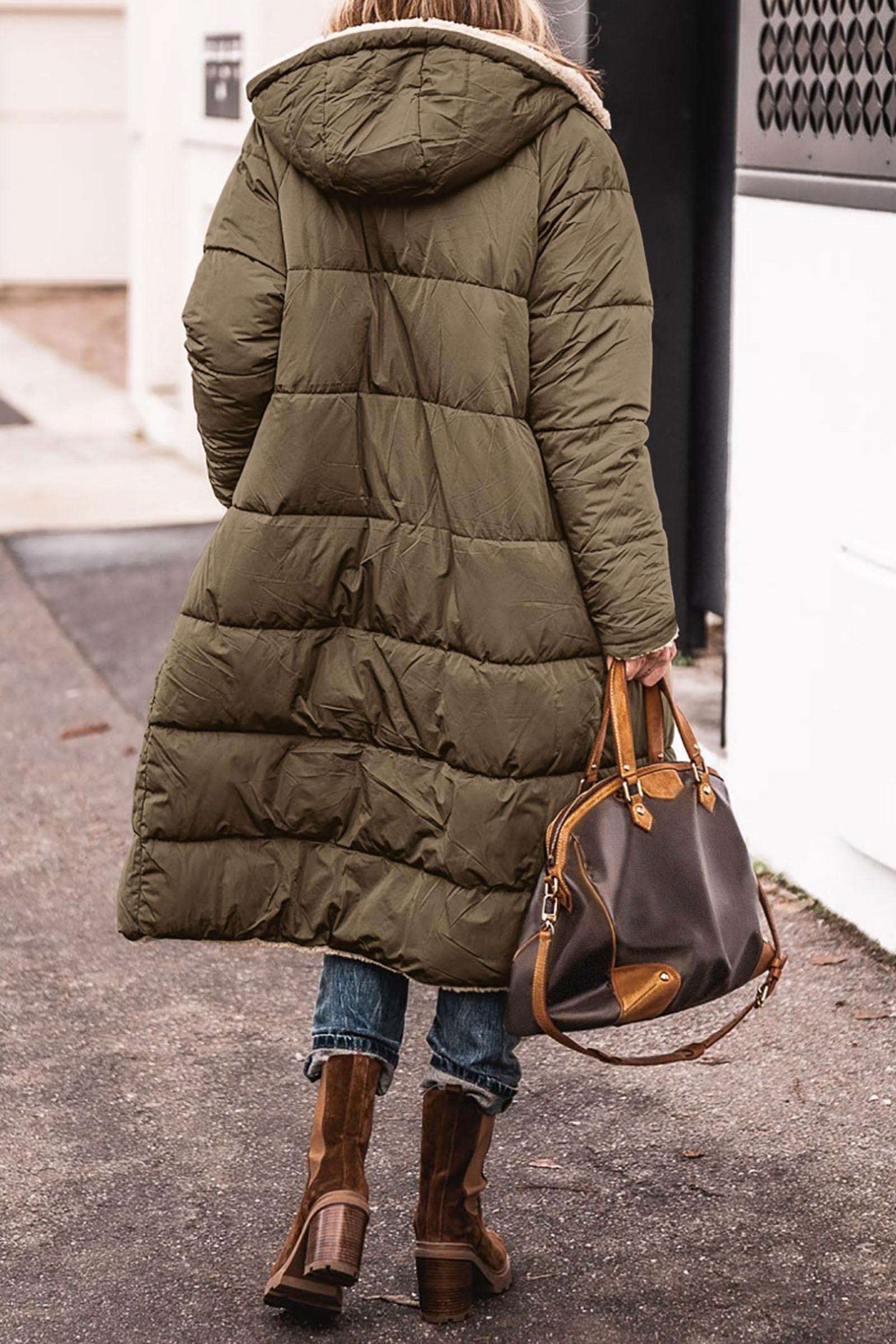 Women's Winter Fleece Warm Long Coats(Light Army Green,Medium)