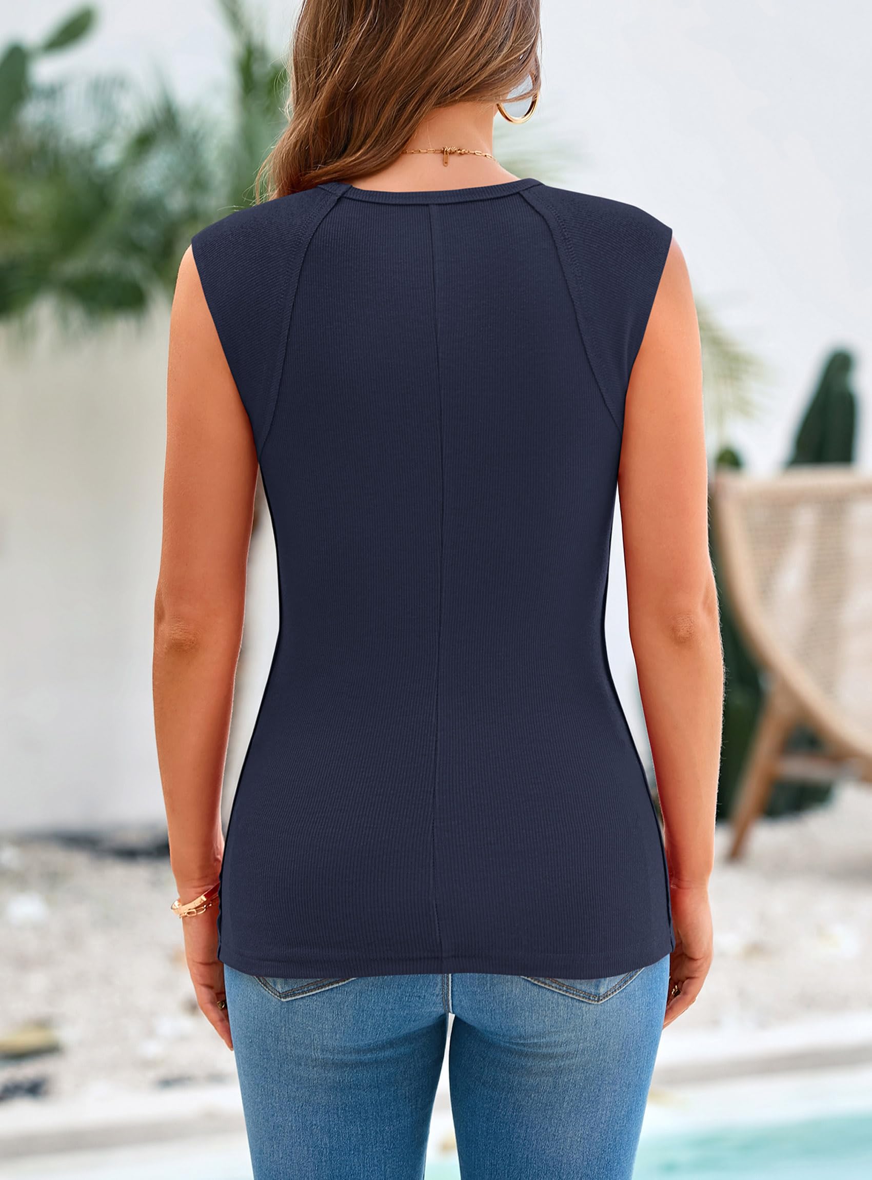 Women's Cap Sleeve Ribbed Tank Tops Summer, Navy,S