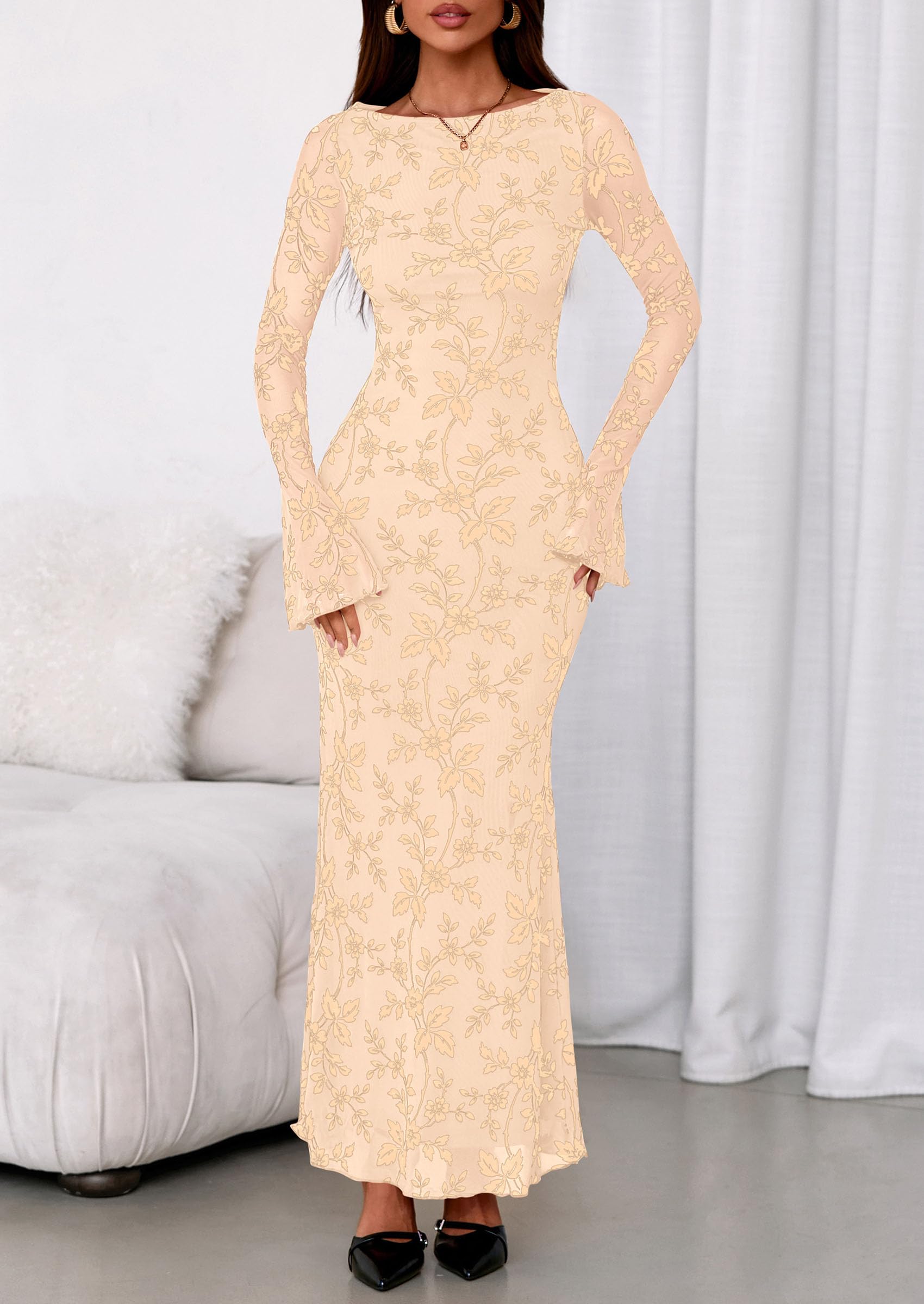 Women's Floral Bodycon Maxi Dress Wedding Guest Dresses
