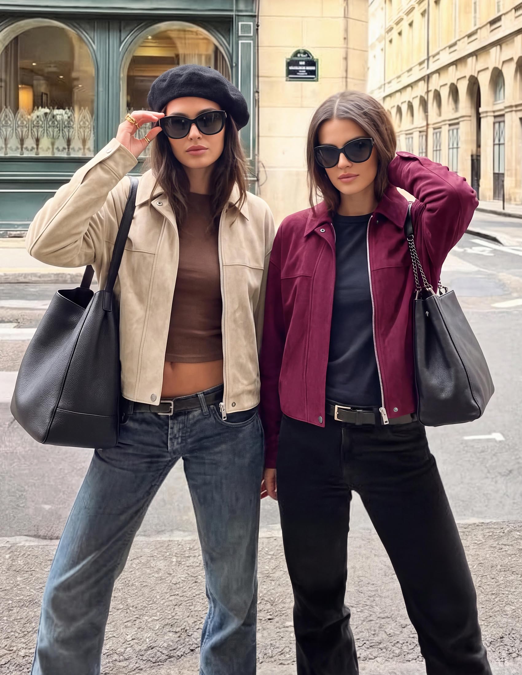 Women's Faux Suede Cropped Fall Jackets,Wine Red,S